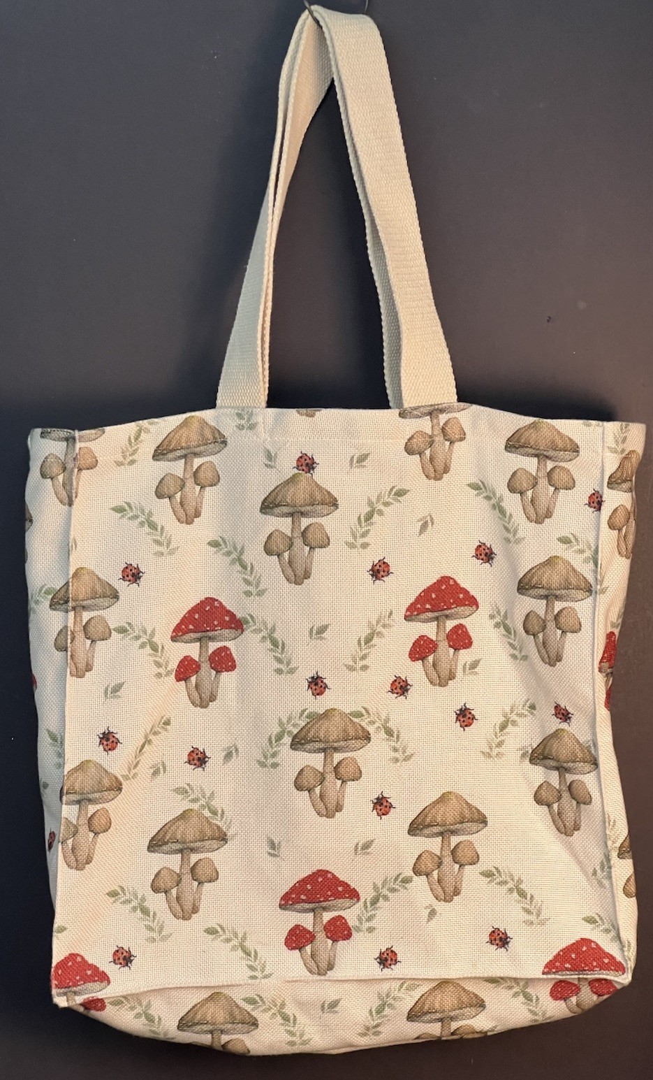 Mushrooms & Ladybug Shoulder Tote Bag Soft Polyester-Cottage/Retro Style