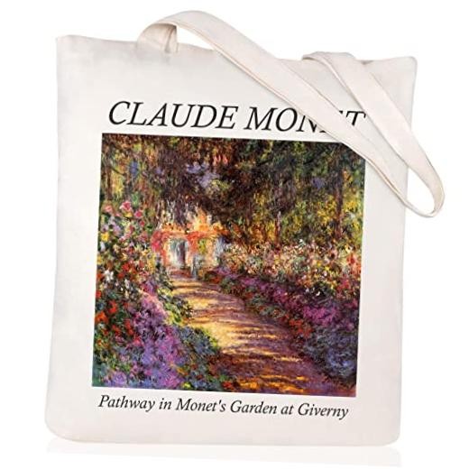 Canvas Tote Bag Aesthetic Cute Vintage Tote Claude Monet_pathway in Garden