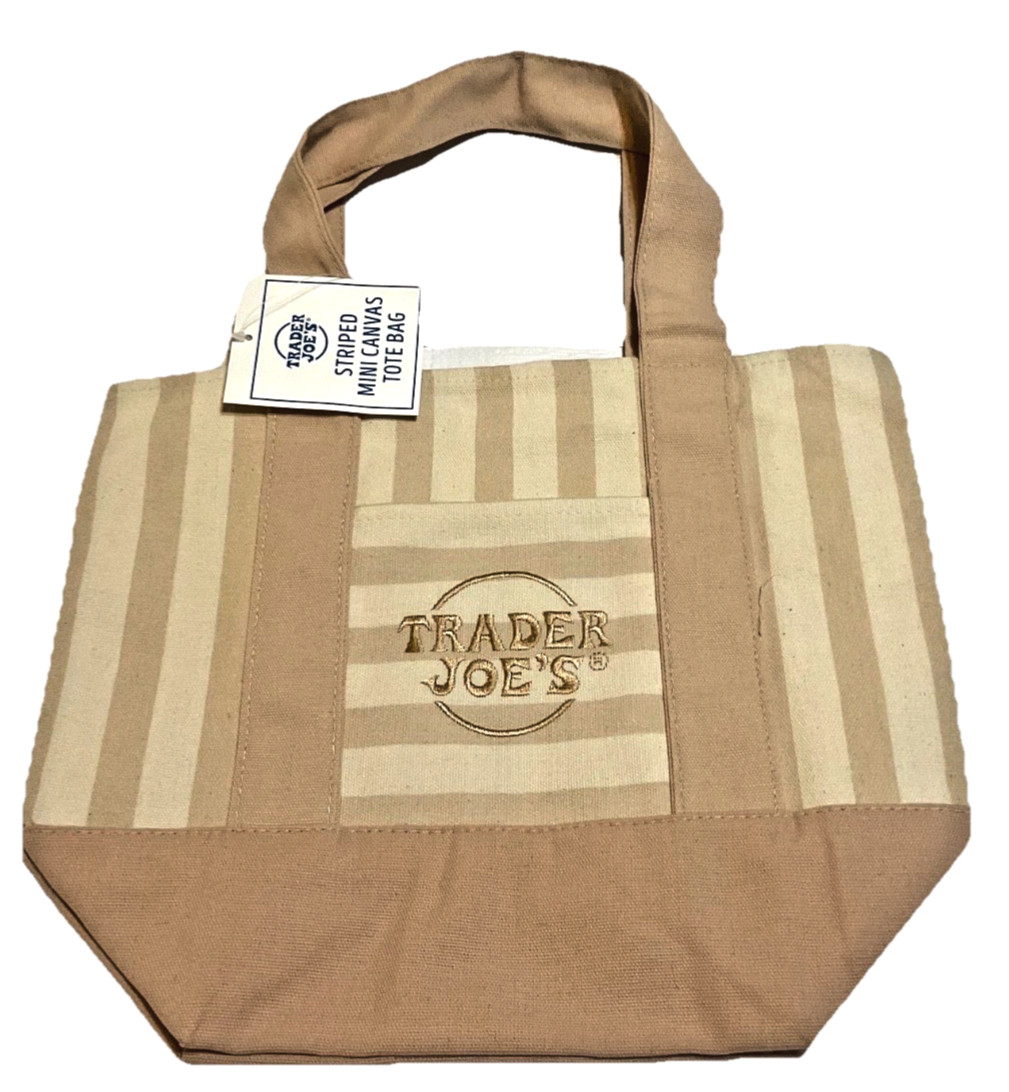 Trader Joe’s Mini Canvas Tote Bag-New Striped Brown/Green/Pink/Blue Reusable