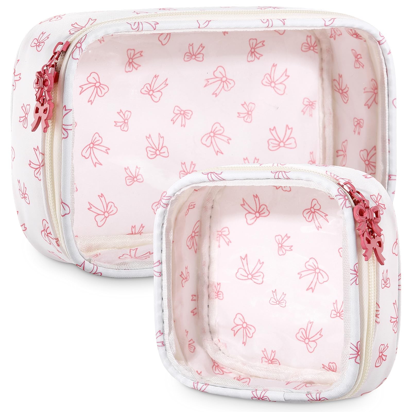 Kacctyen 2 Pcs Clear Pink Bow Makeup Bag with Zipper Coquette clear, pink