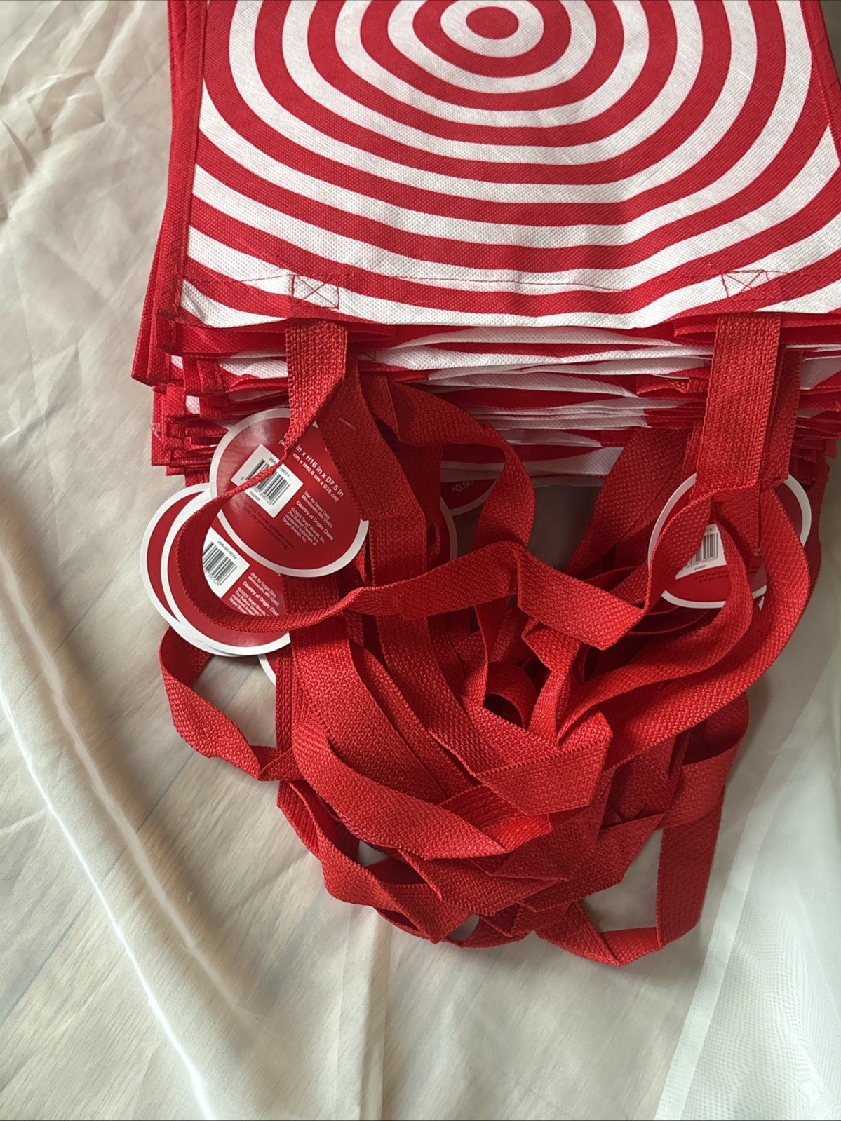5 Reusable Bullseye Target Shopping Grocery Bag Tote, 16″x12″x7”