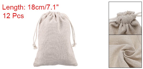 12pcs Cotton Storage Bags 5.1″ x 7.1″ Canvas Drawstring Bag, Beige