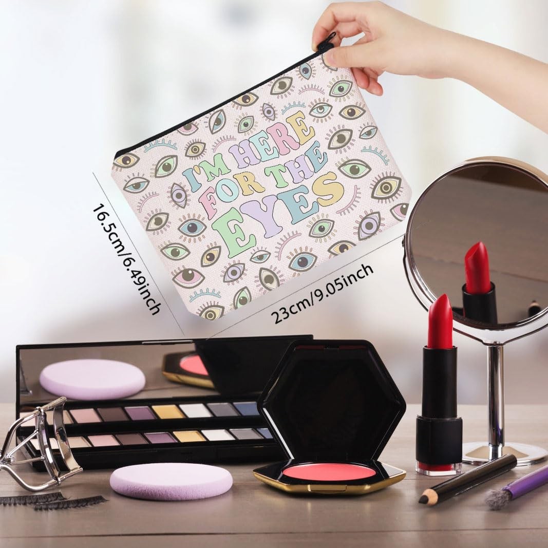 WCGXKO Novelty Optometry Gift I’m Here For The Eyes Zipper Pouch Makeup Beige