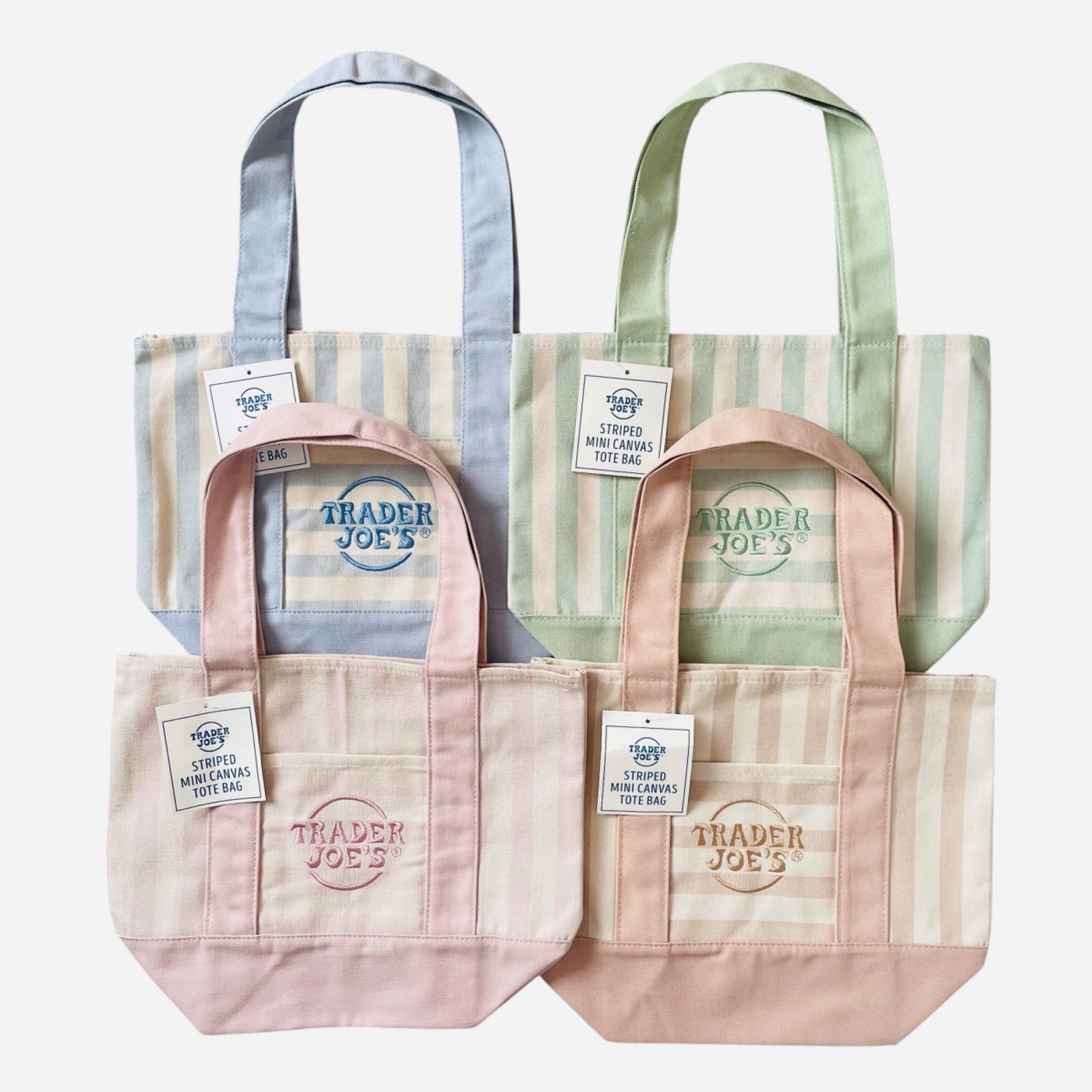 Trader Joe’s Mini Striped Pastel Canvas Tote Bag SET Of 4 Limited Edition NWT