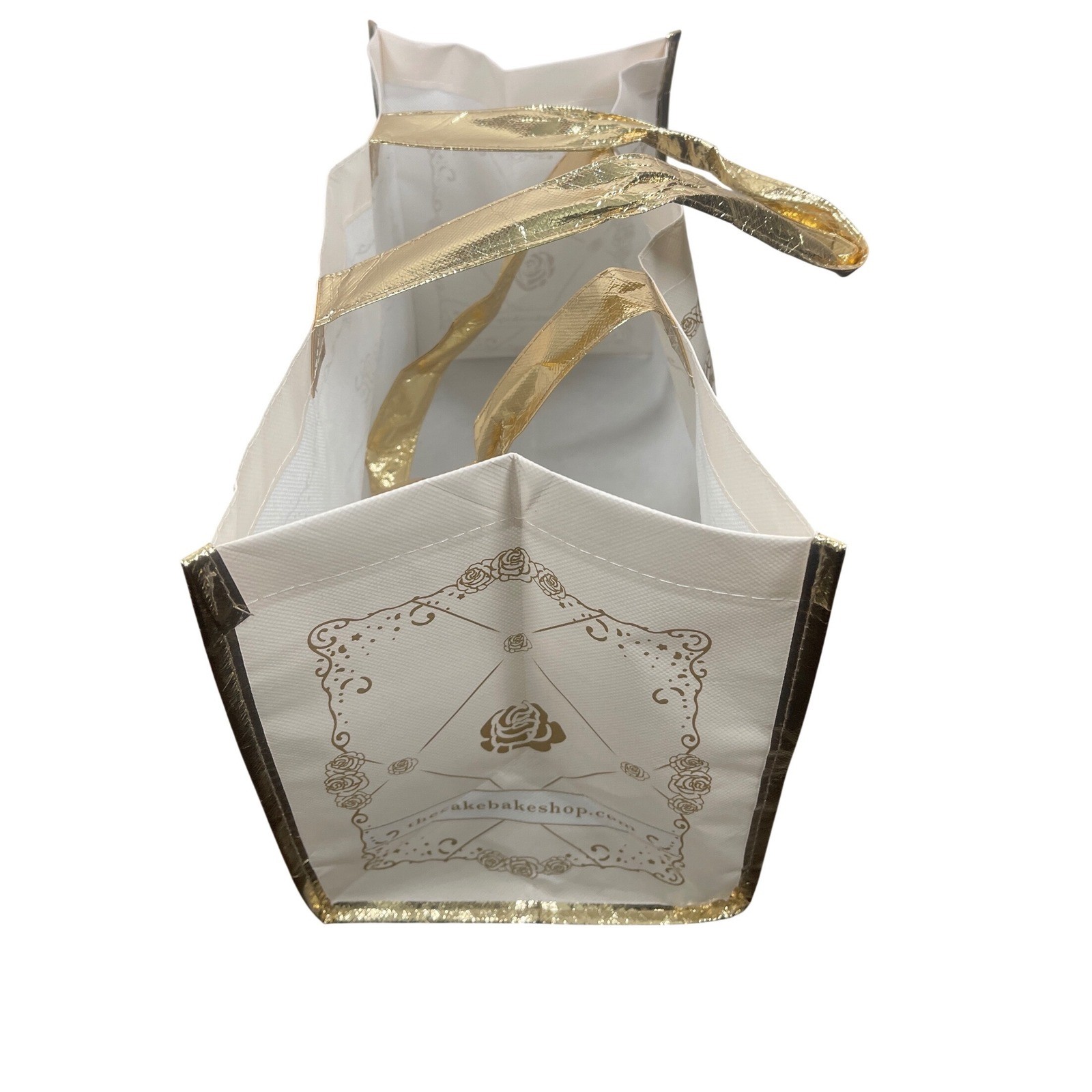 The Cake Bake Shop Reusable Shopping Tote Bag Cream Gold Filigree Rose Large