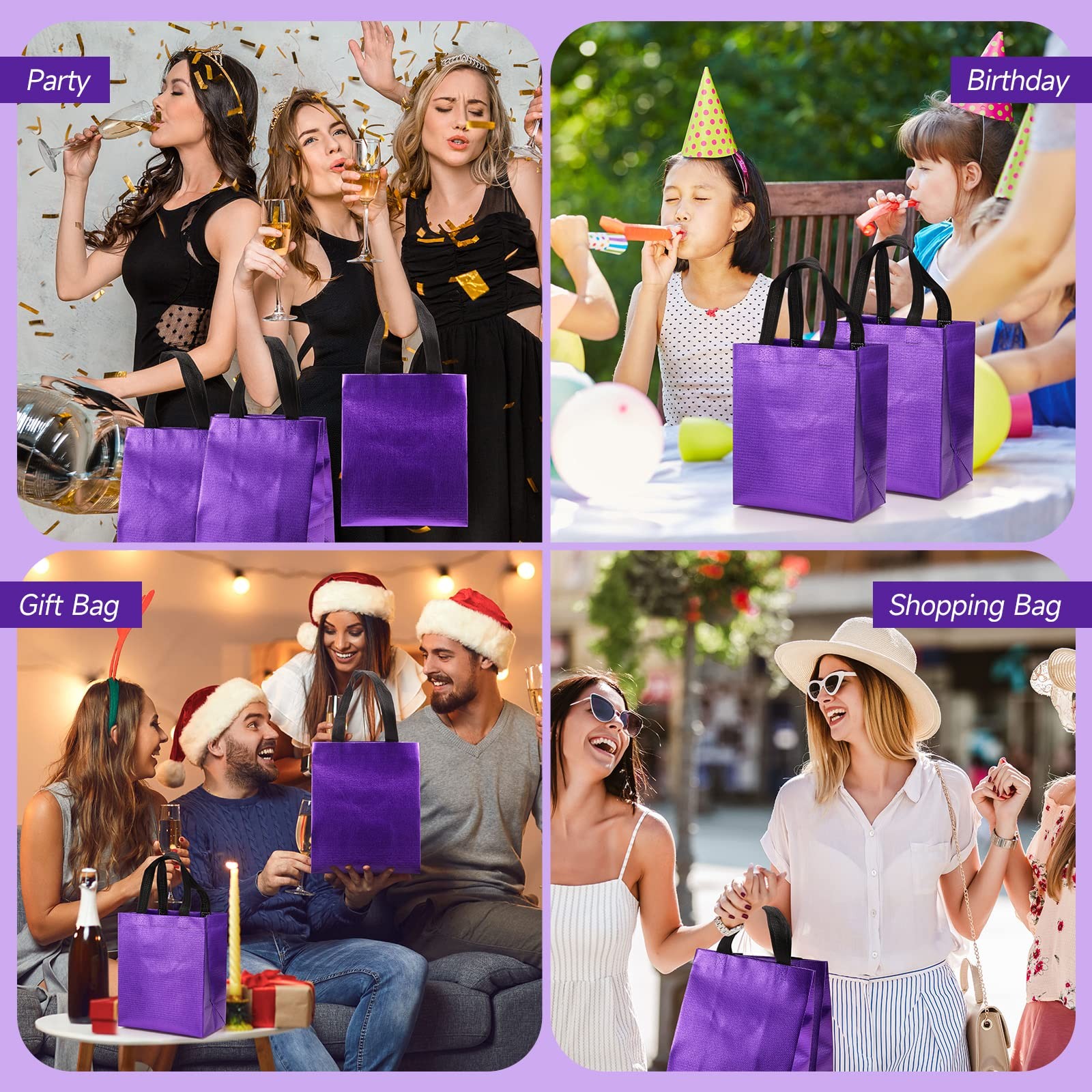 80 Pcs Reusable Gift Bags Set Glossy Grocery Gift Tote Bag with Hadnle for We…