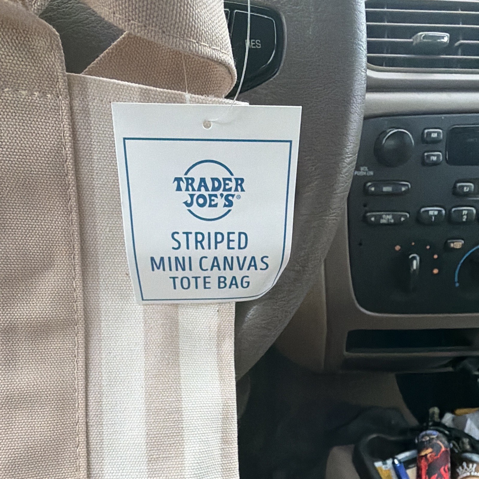 Trader Joe’s Striped Mini Canvas Tote Bag Beige/White Cotton Polyester