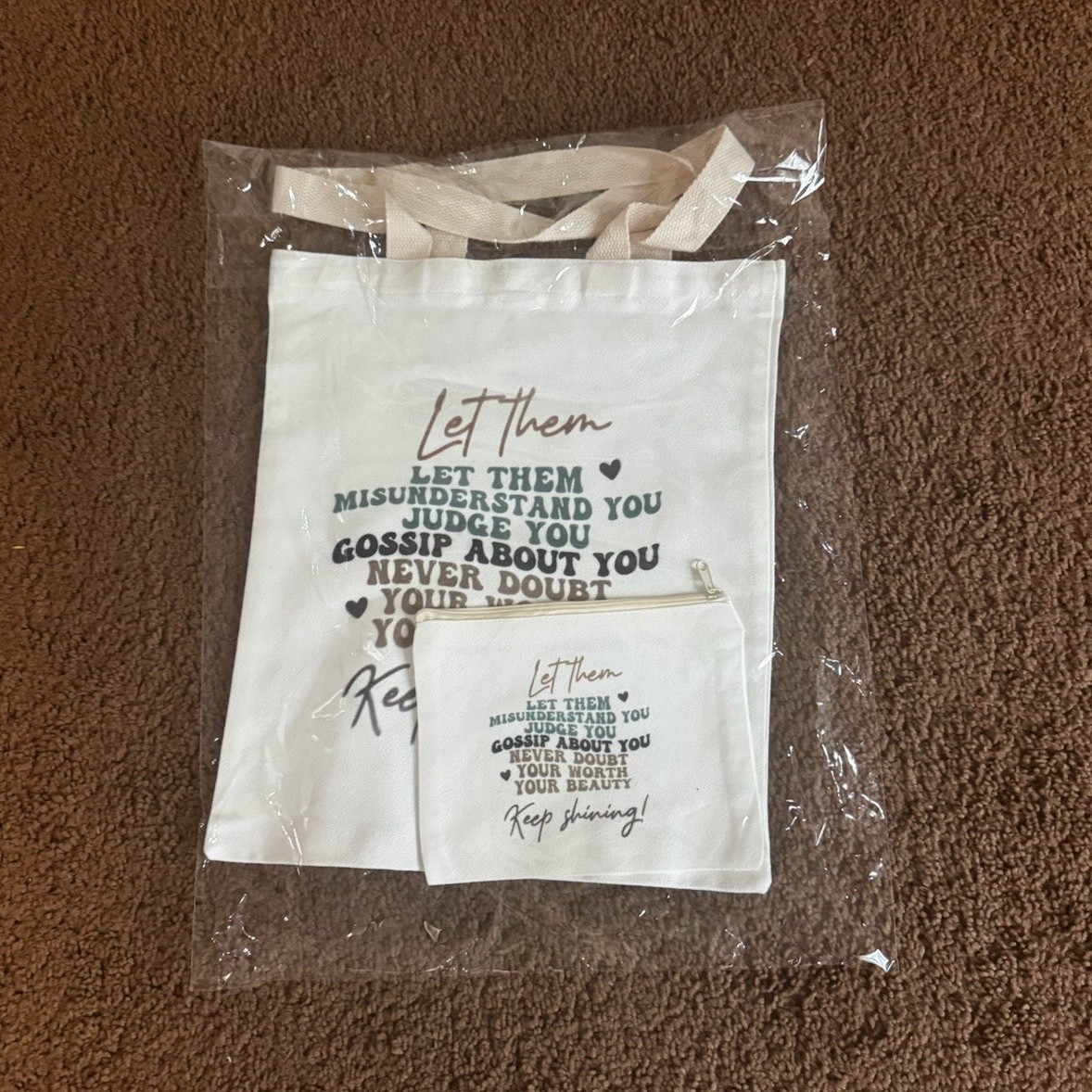 Reusable Cotton Shopping Tote Bag White Text Pattern, Small 13x11x6 in