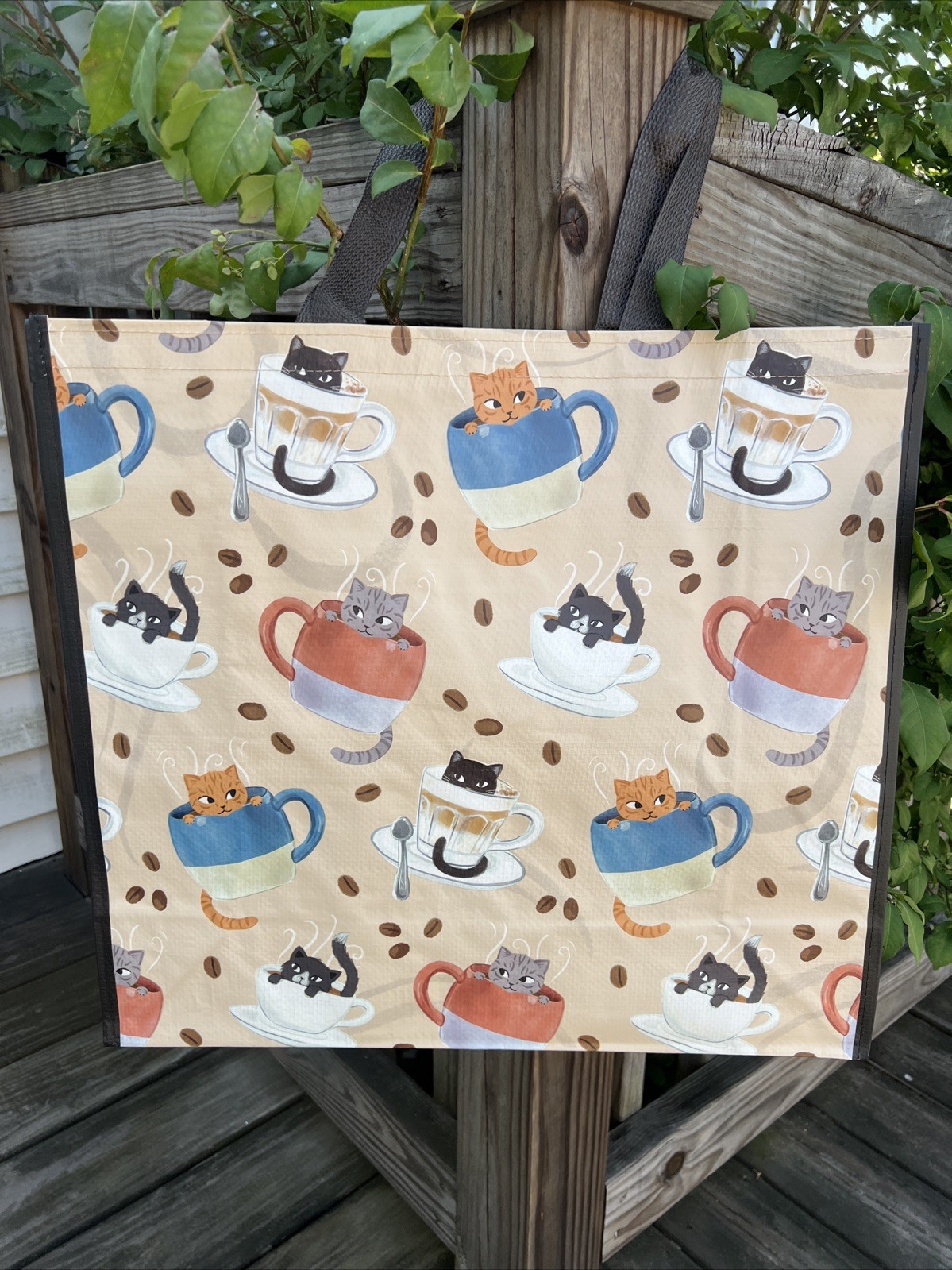 NEW CATS Reusable Shopping Bag TJX Tote CATS Cats & COFFEE-CUPS☕️