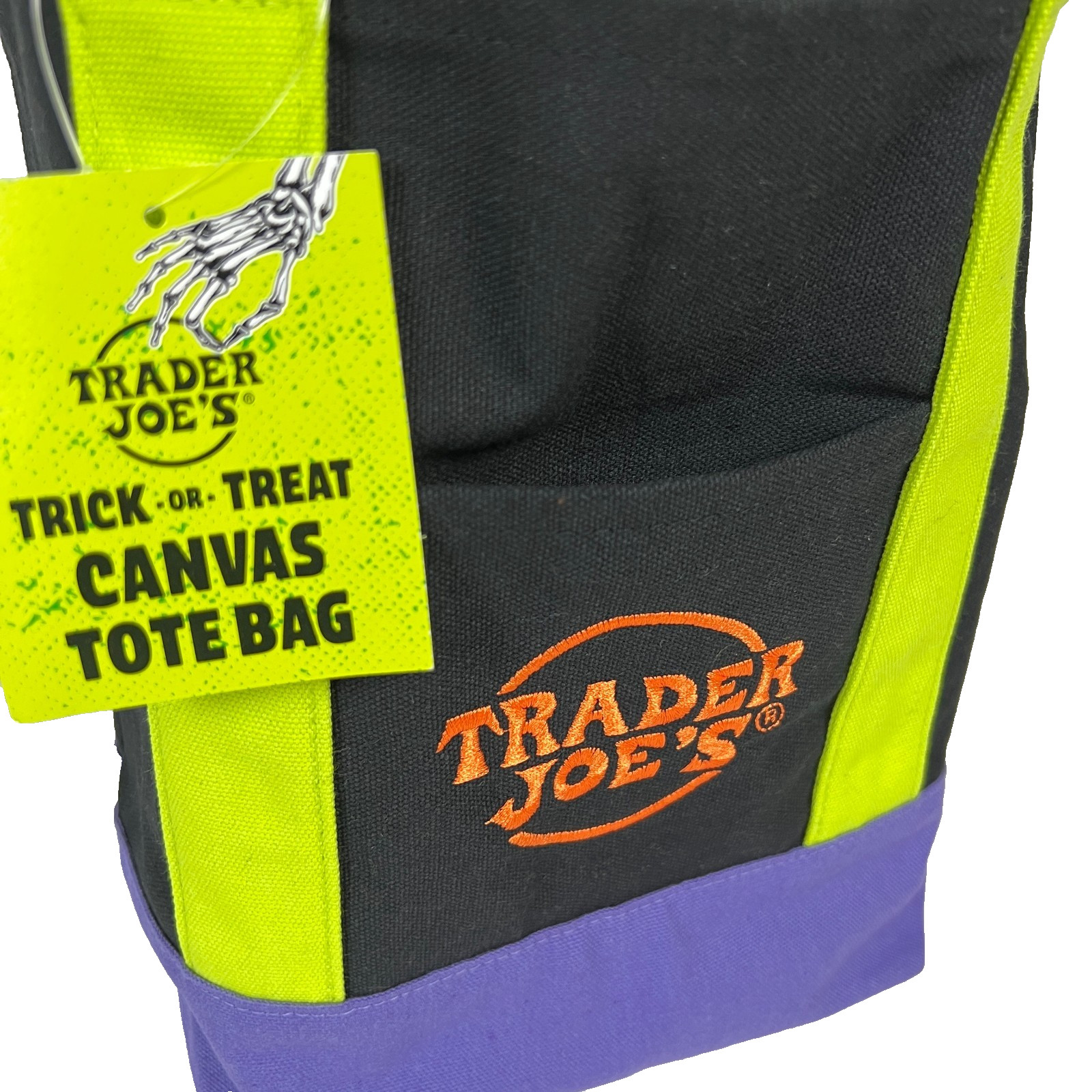 Trader Joes Trick Or Treat Canvas Tote Mini Halloween Colorblock w/Pockets PPD