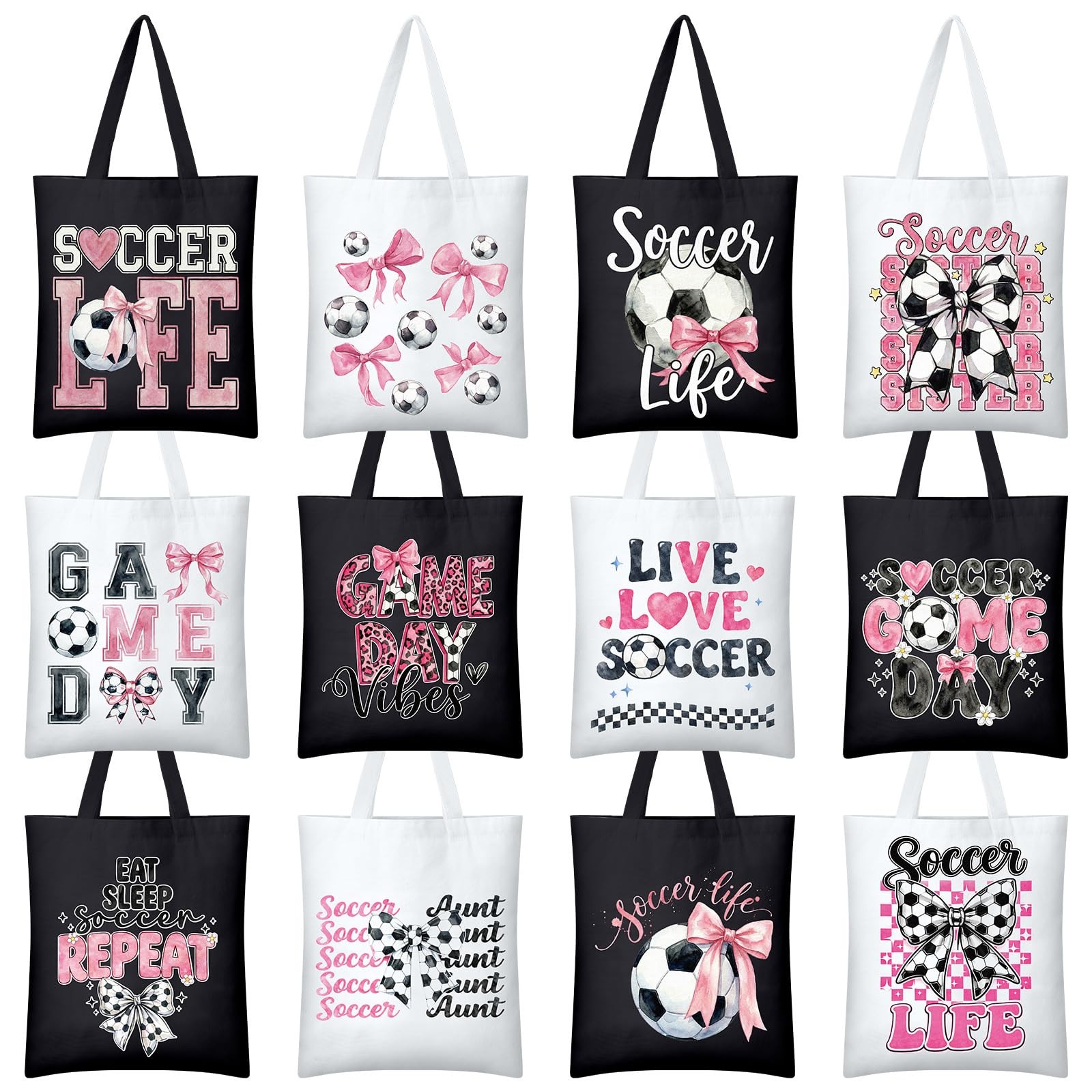 Klyyo Clyro 12 Pcs Pink Soccer Softball Bow Canvas Tote Gift Bags Sports Team…