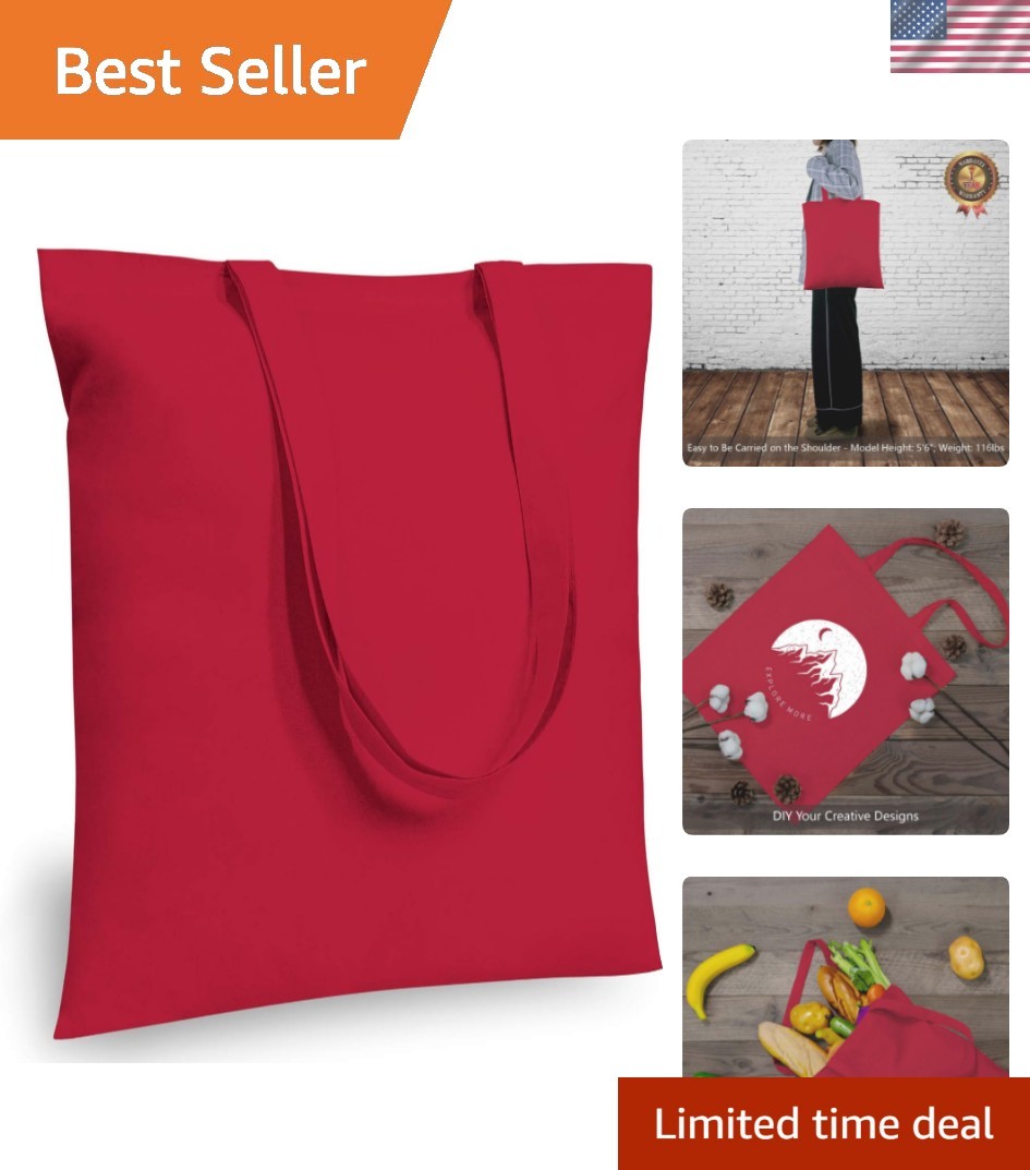 12-Pack Economical 16″x15″ Red Cotton Tote Bag, Lightweight Medium Reusable G…