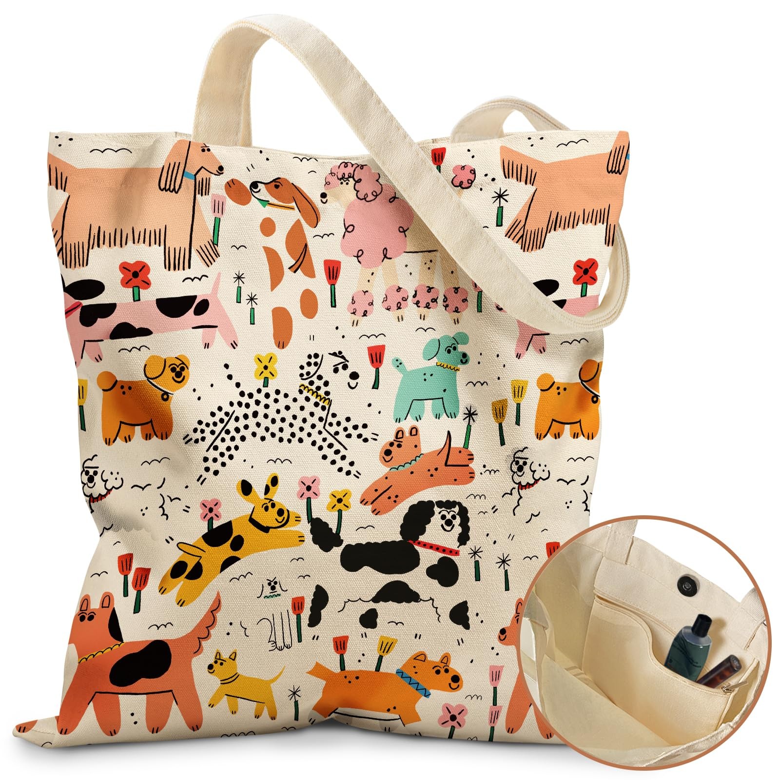 Aesthetic Dog Tote Bag – with Magnetic Buckle and Zipper Inner Pocket for Wom…
