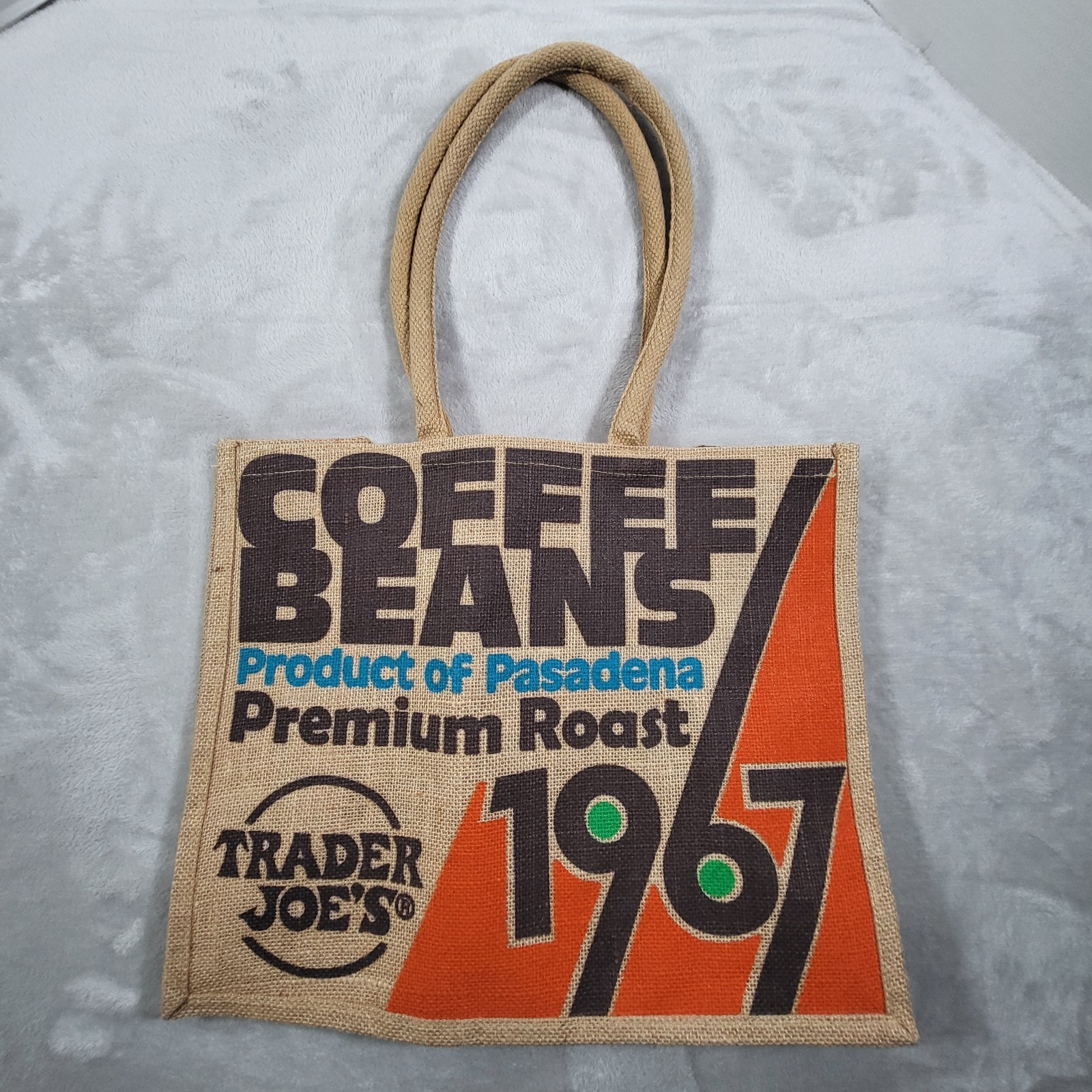 Trader Joes 1967 Coffee Beans Jute Burlap Reusable Tote Bag Pasadena Shopping