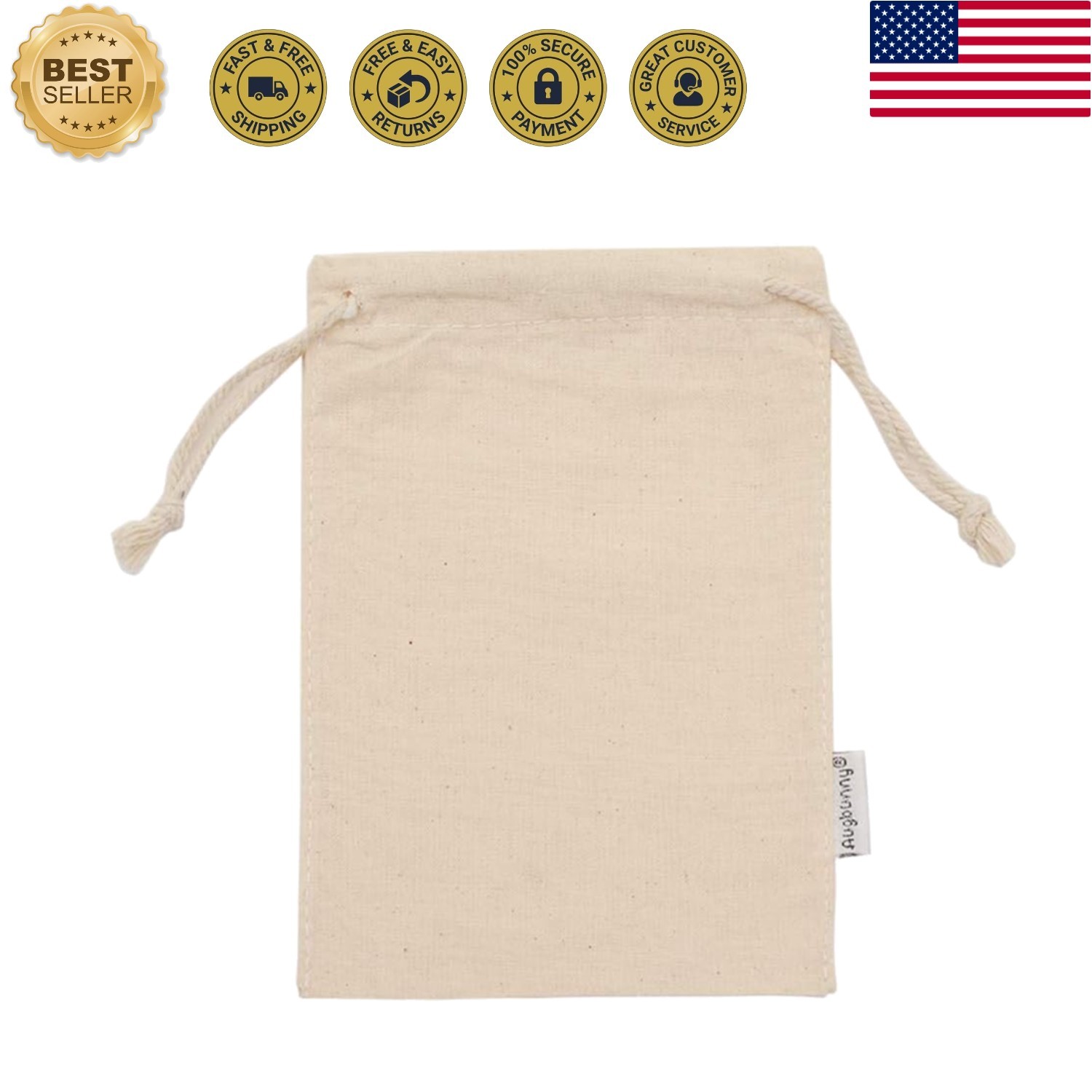 100% Cotton 5- by 7-Inch Muslin Bags with Drawstring, For Bulk Food Storage，1…