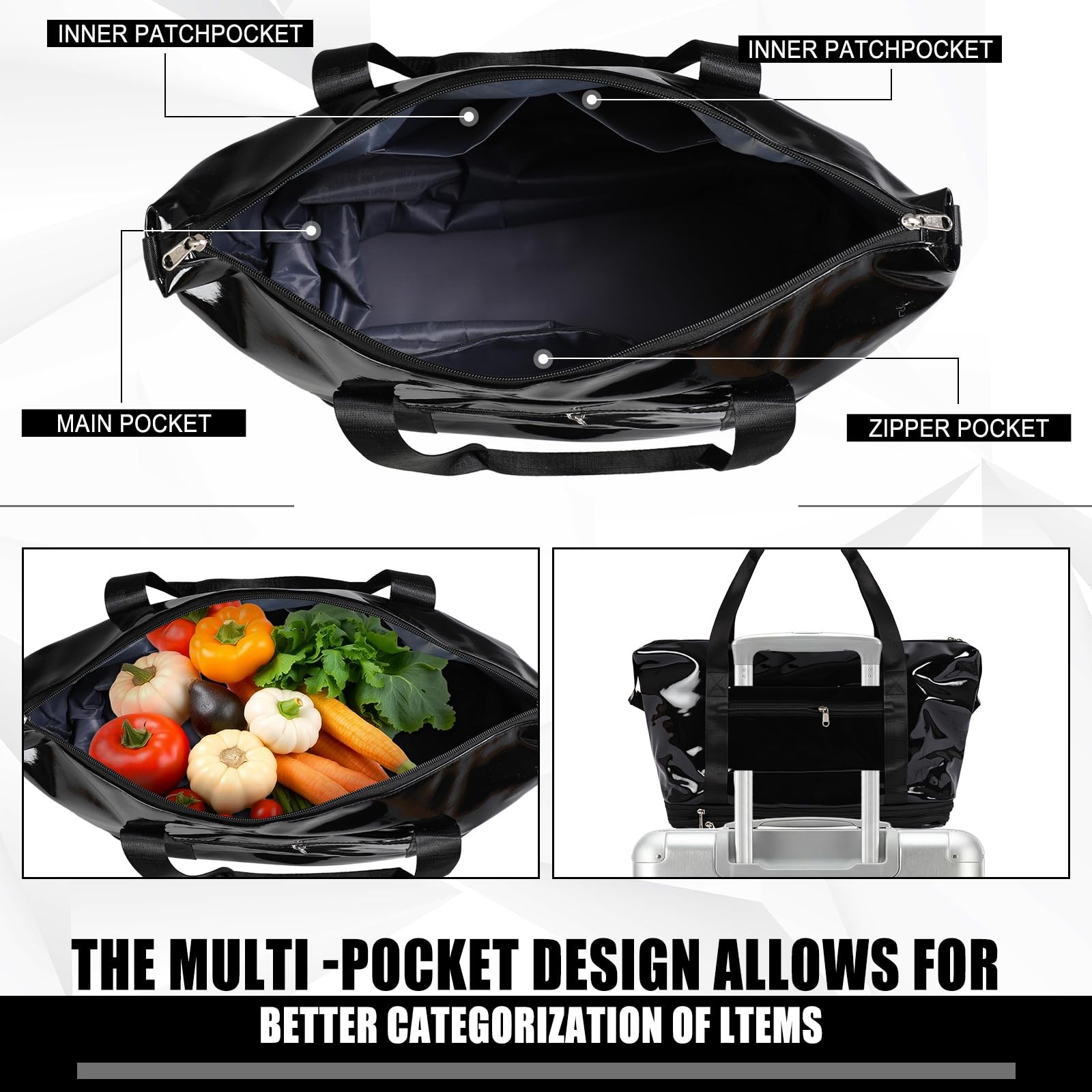 Reusable Grocery Bag on Wheels Shopping Bag with Detachable Swivel Wheels Wat…
