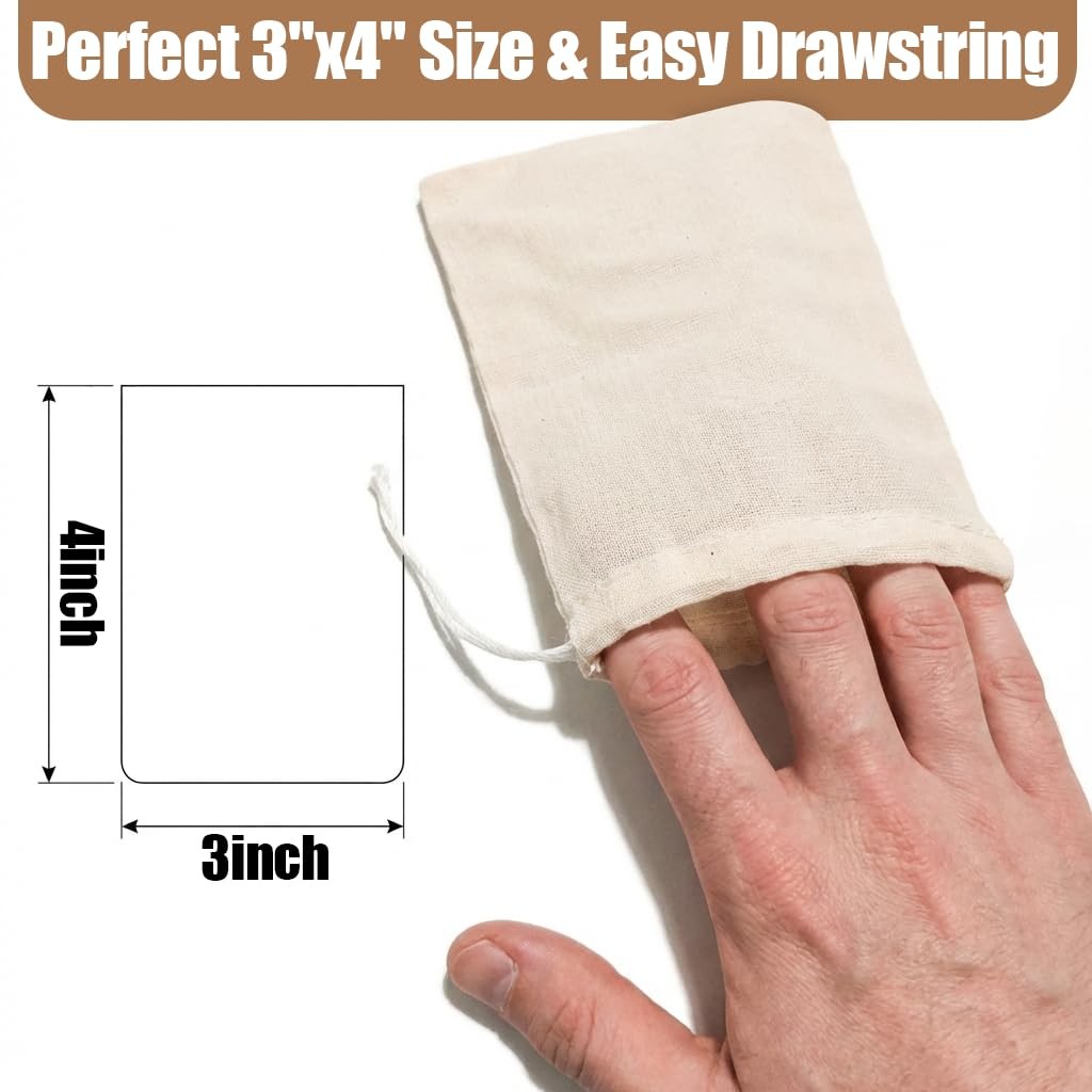 60Pcs Reusable Tea Bags for Loose Leaf Tea, 3x4inch Sachet 3×4-60pcs, Natural