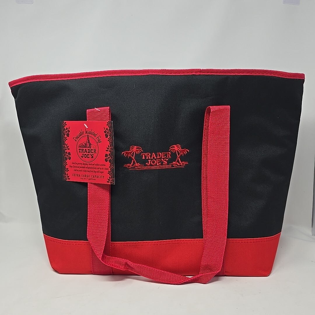 Trader Joe’s Black Red Insulated Large Cooler Tote Reusable Shopping Bag NWT