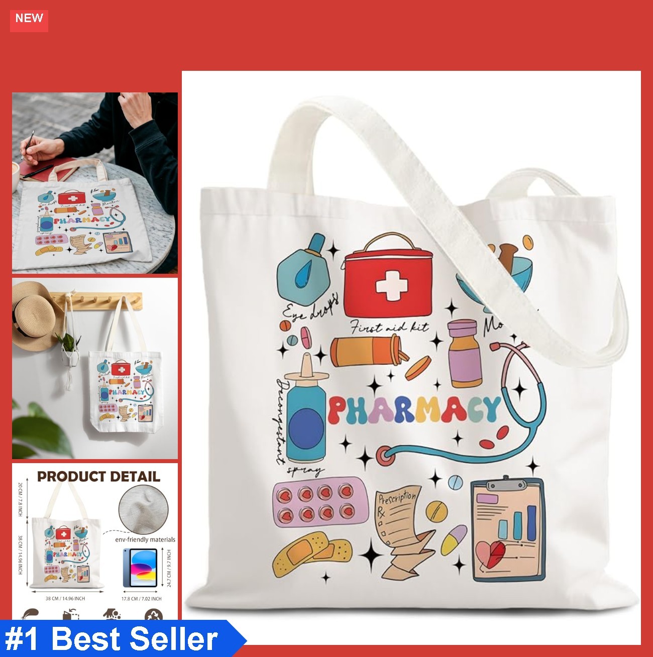 Reusable Grocery Tote Bag 15×20 Inch Polyester Canvas Shoulder Handles Shopping