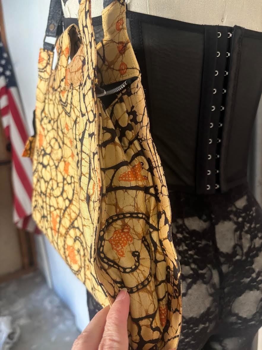 Vintage 90s Tote. Batik print leather straps
