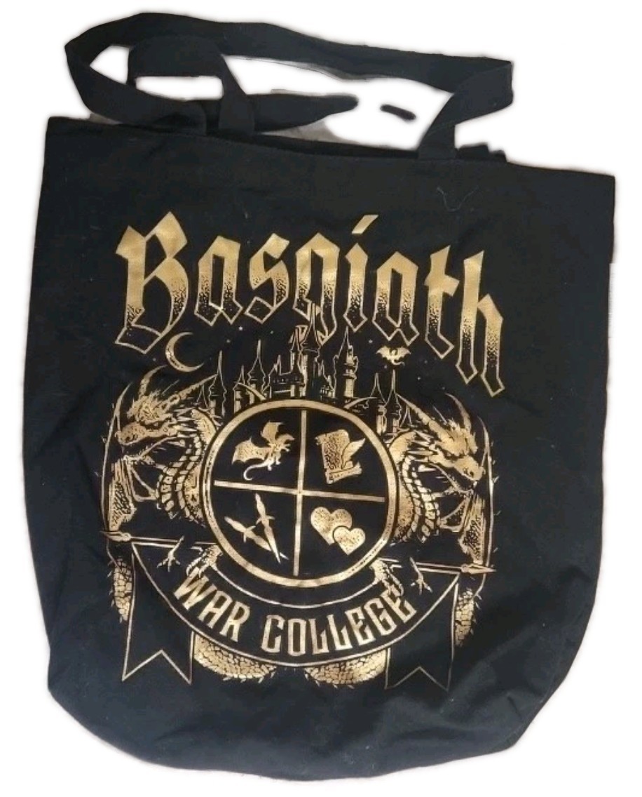 Official Caffeine & Curses Basgiath War College Black Canvas Tote Bag 17″ x 15″