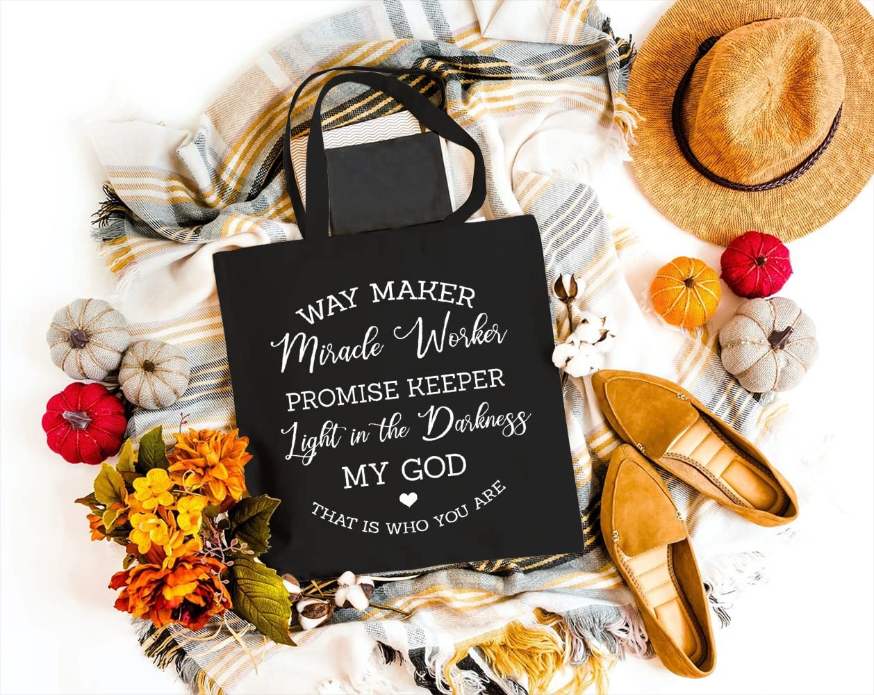 Waymaker Canvas Tote Bag for Women Christian Scripture Reusable Grocery Shoulder