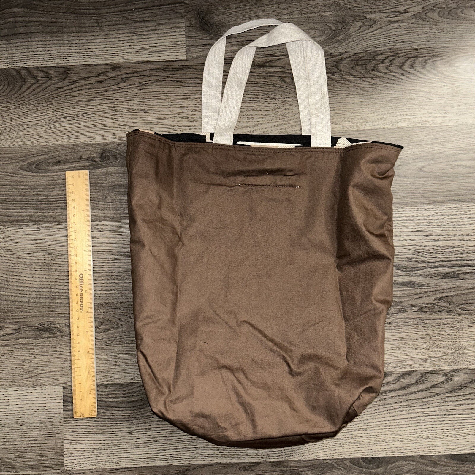 Handmade Embroidered Foldable Reusable Grocery Bag Khaki Plaid Black Dogs