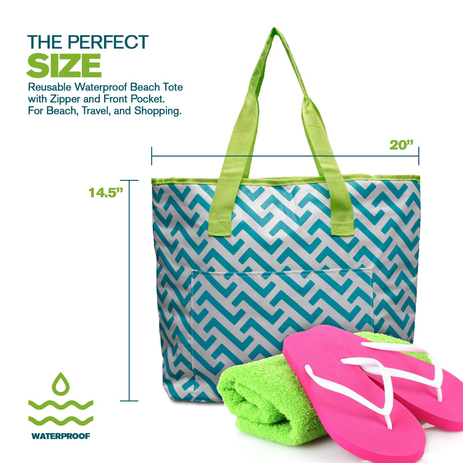 Tote Bag with Zipper Travel Bags for Women Beach Shopping Waterproof Dry