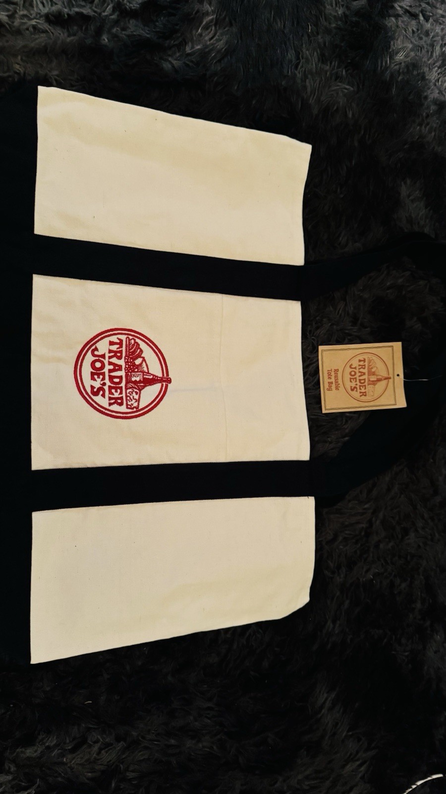 Vintage Hollywood Trader Joe’s LARGE Reusable Canvas Bag, Off White/Navy Blue
