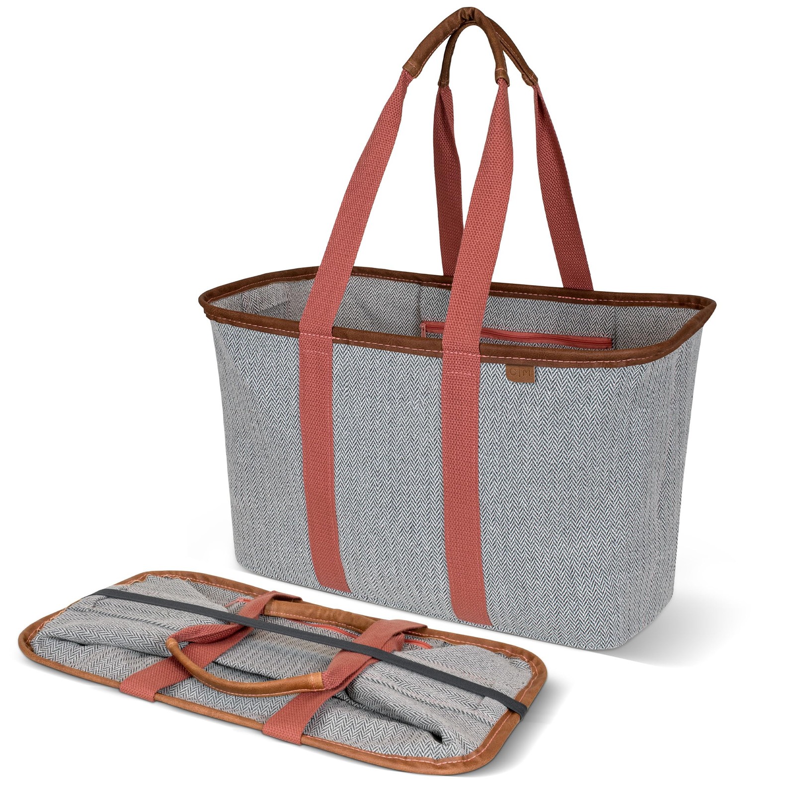 Collapsible LUXE Tote – Rose Herringbone 1 Pack 30L / 8 Gal – Reusable Grocer…