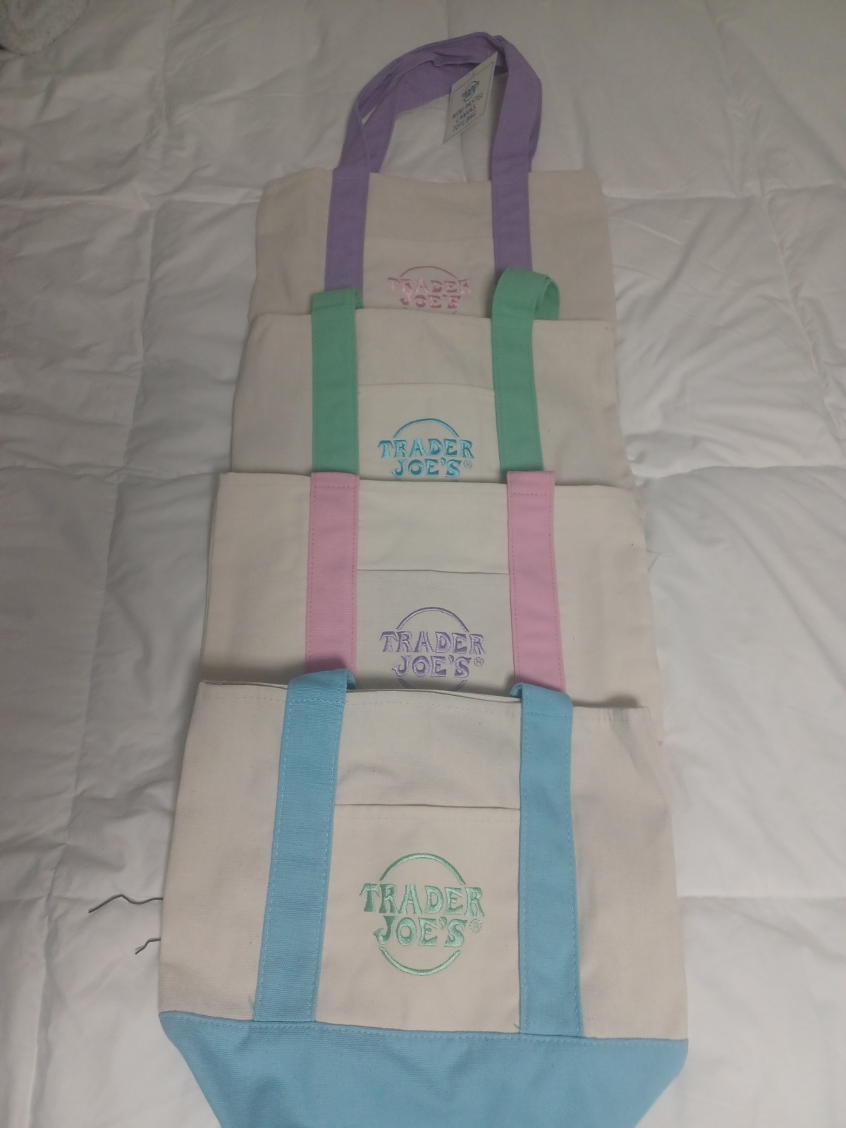 Trader Joes’s Mini Pastel Canvas Tote Bag- Full Set of 4 Color-New Rare 2024 Rel
