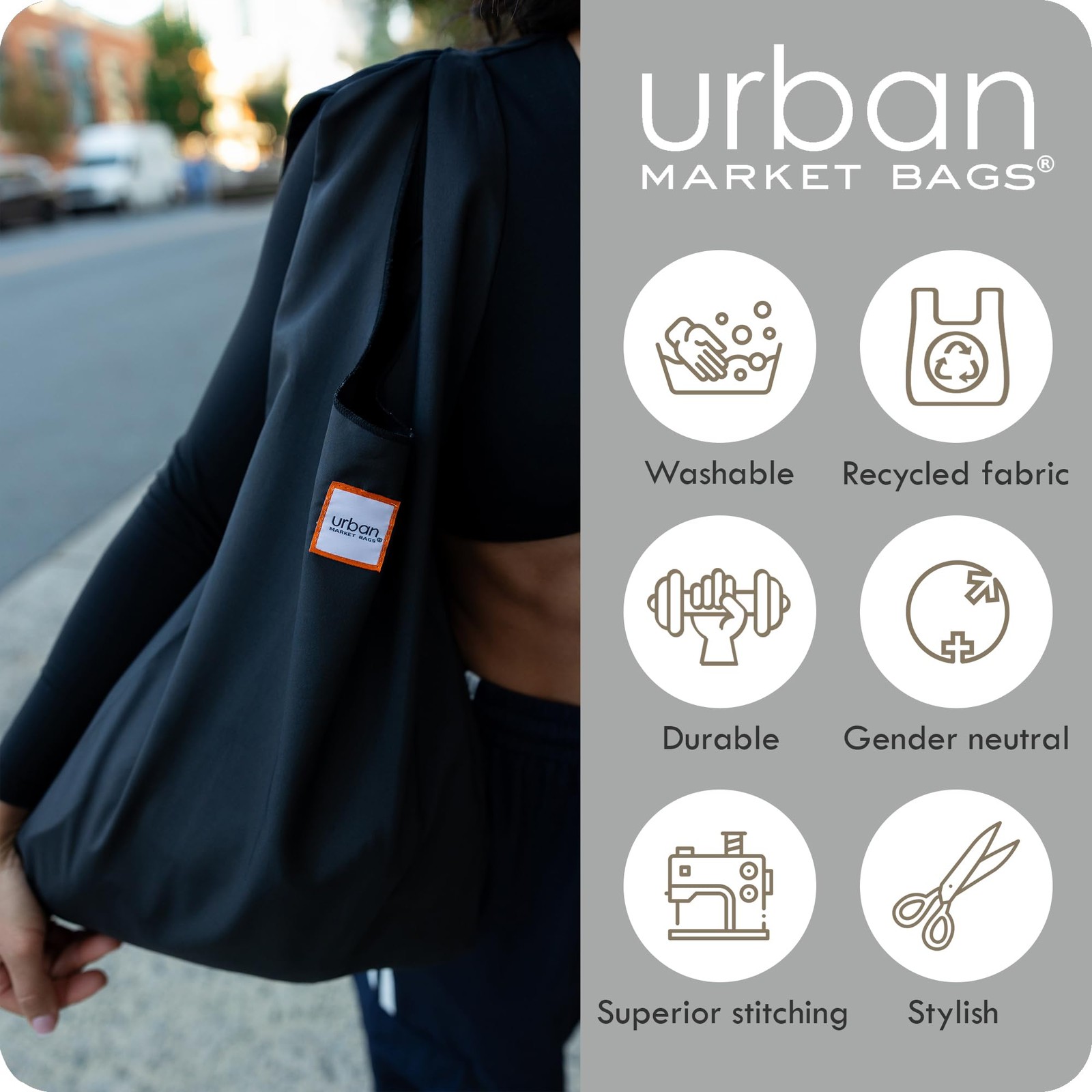 Urban Market Bags – Onyx – 3 Foldable Reusable Shopping Bags in 1 Compact Pou…