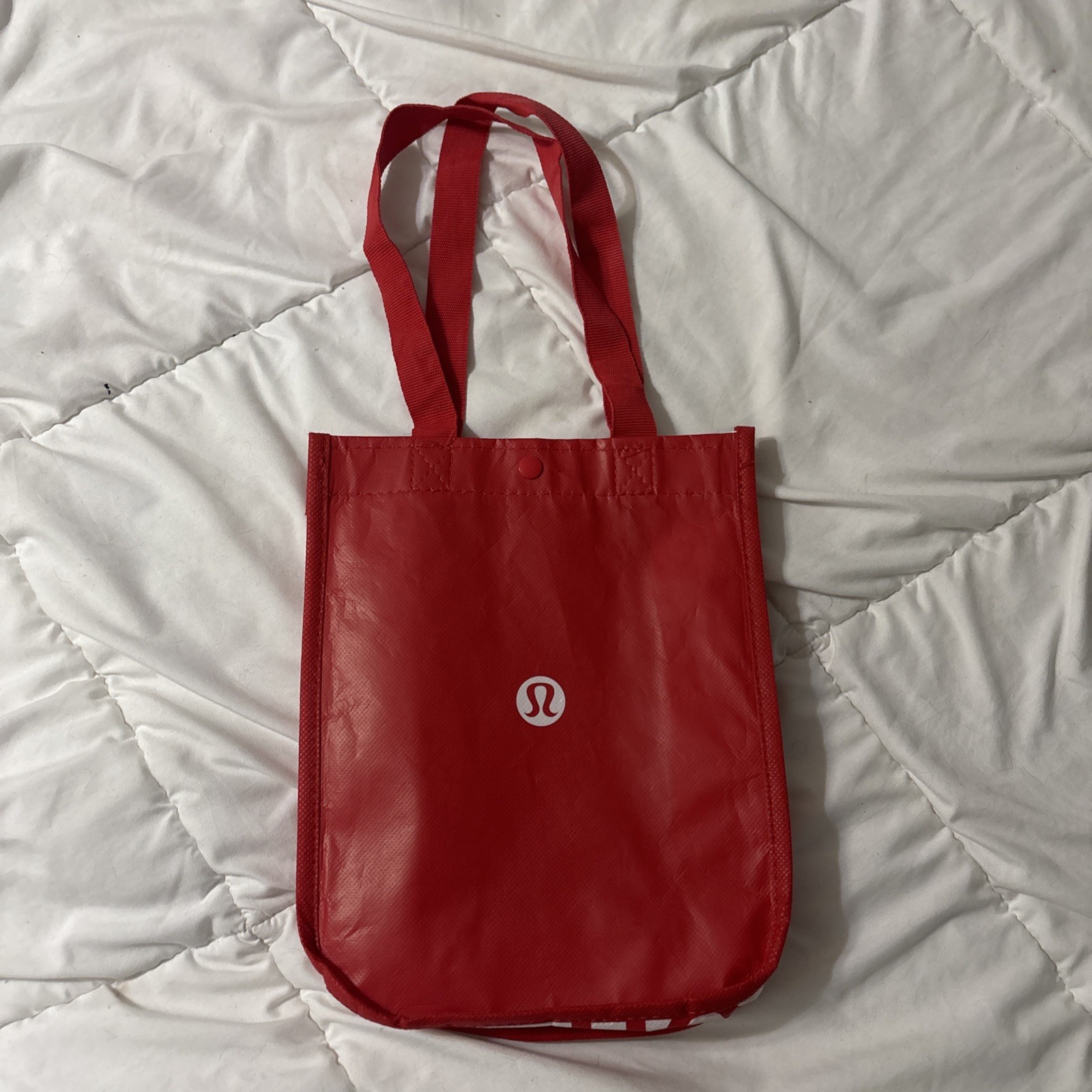 Lululemon Small Red And White Logo Reusable Shopping Gift Bag Tote 12” x9”x4”