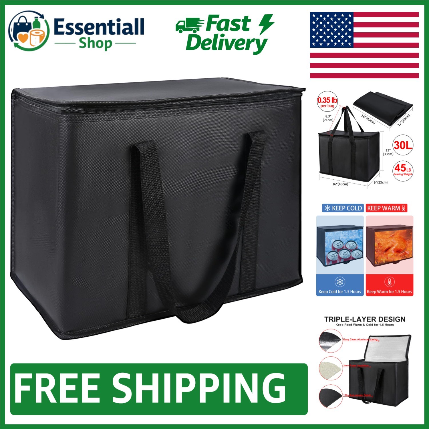 Portable Insulated Grocery Delivery Bag – 30L Cooler for Effortless Transport