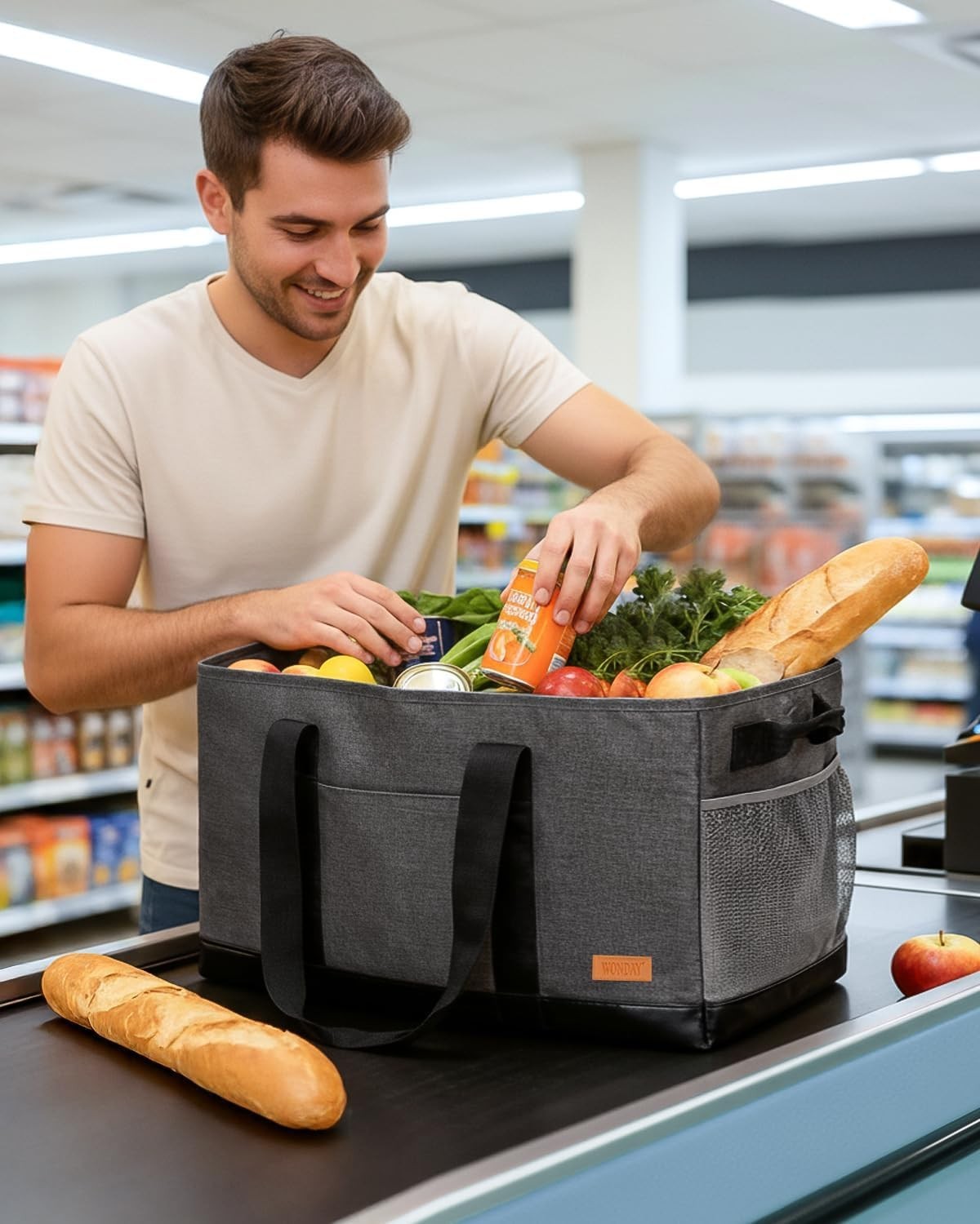 Extra Large Utility Tote Bag – Standing Reusable Grocery Bag with Handle