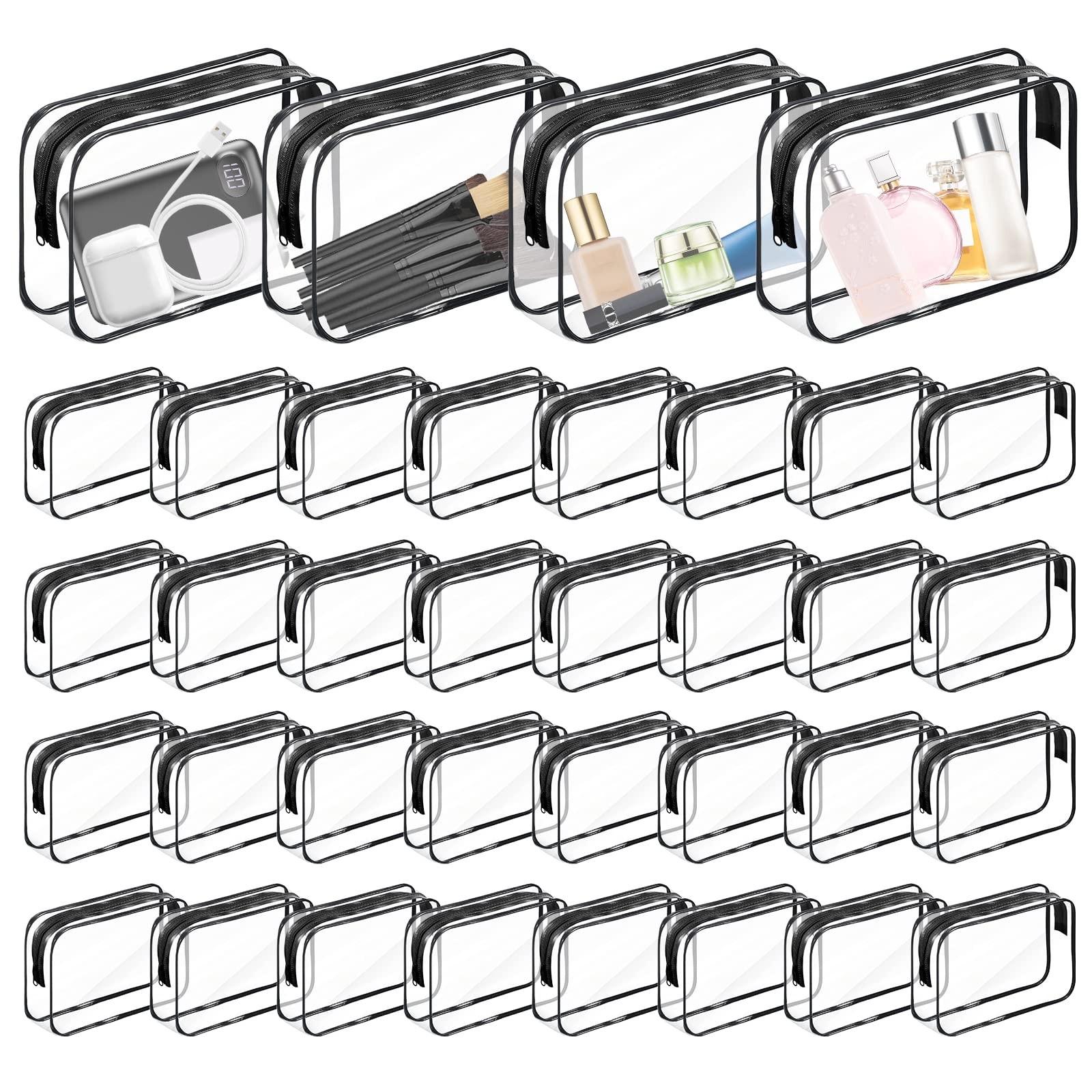 Merkaunis 36PCS Clear Makeup Bags, 18×5.5×12.5cm (7.1×2.16×4.9inches), black