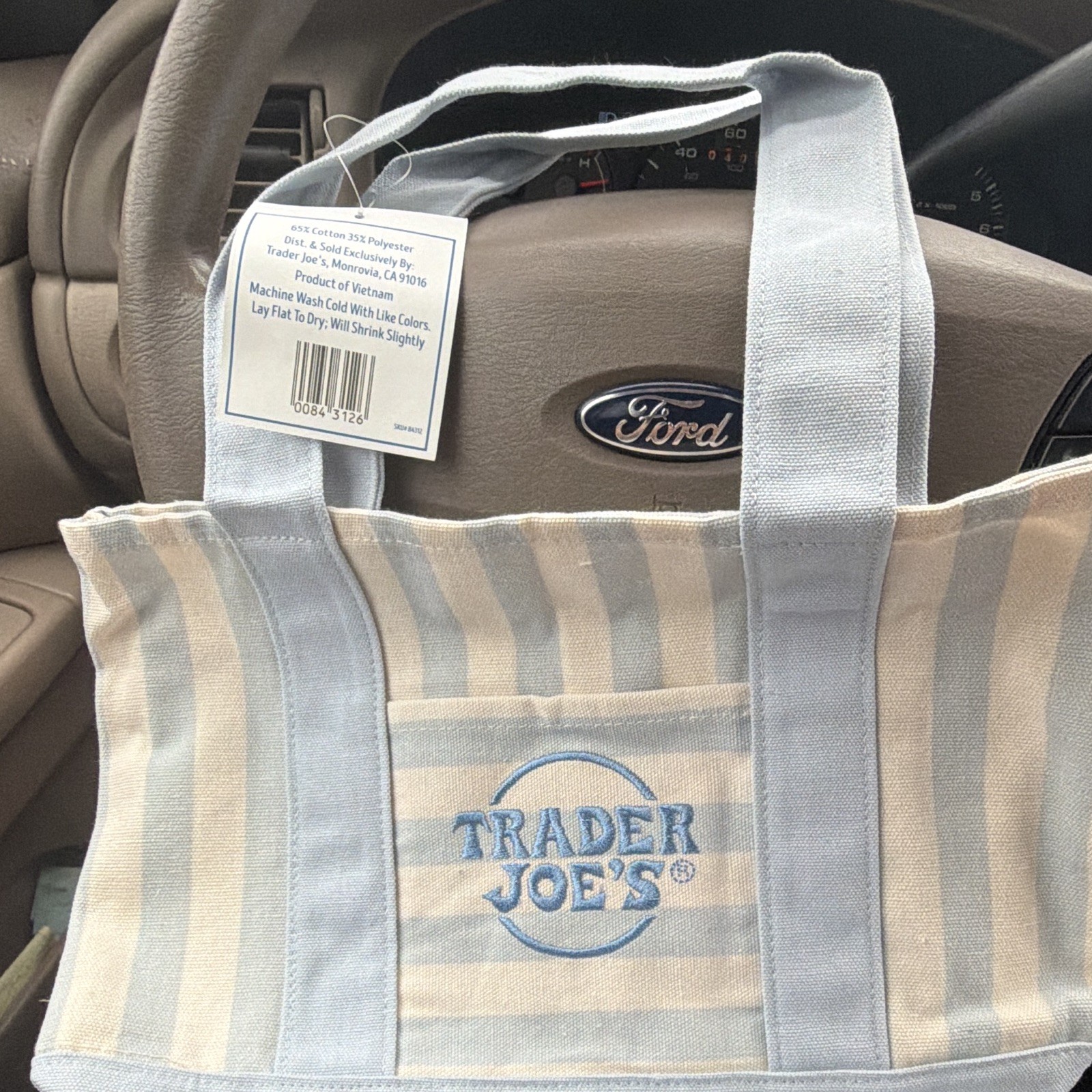 Trader Joe’s Striped Mini Canvas Tote Bag Blue/White Cotton Polyester Reusable