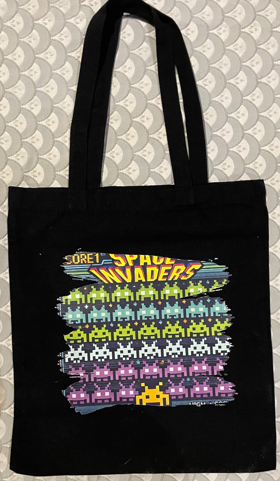 Space Invaders Reusable Black Canvas Shopping Tote Bag Buy 1 Get 1 Free