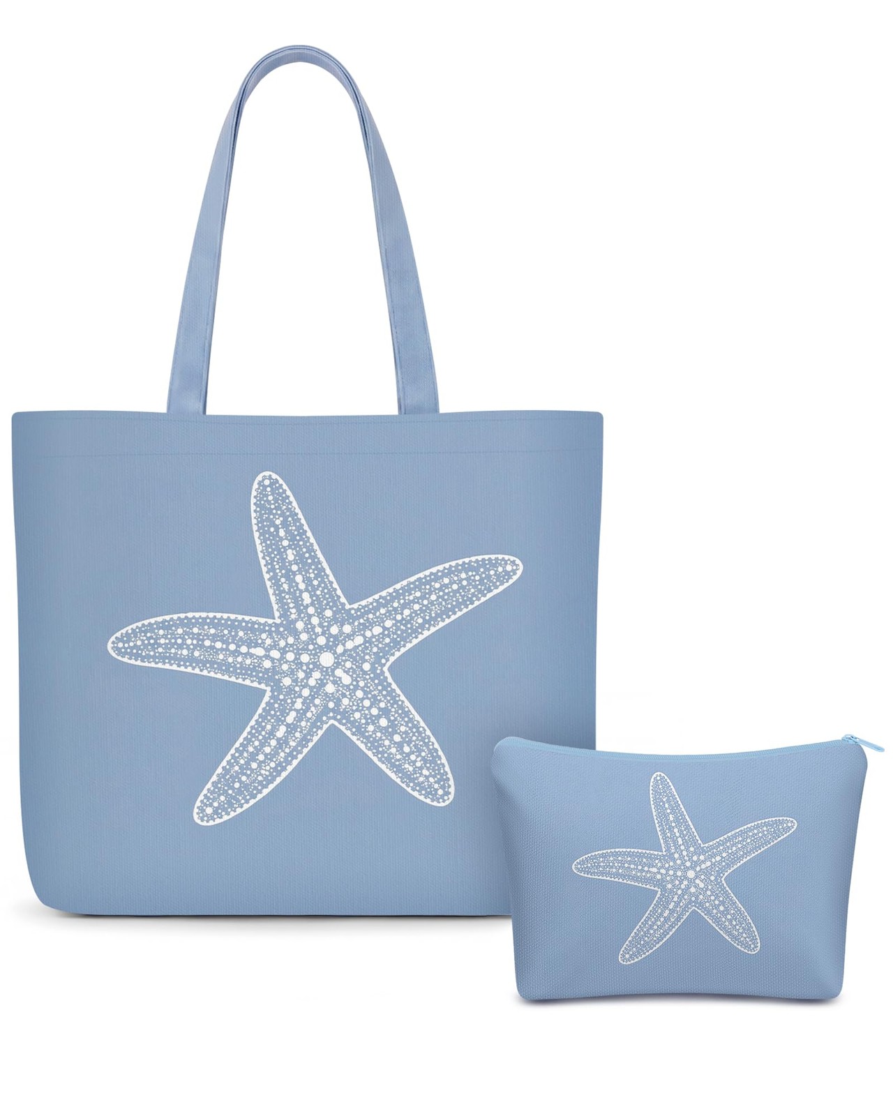 Tallew 2 Pcs Coastal Starfish Tote Bag and Makeup Large, Multicolor