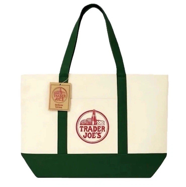 TRADER JOE’S LARGE CANVAS COTTON REUSABLE LARGE GREEN FARMERS MARKET TOTE NWT