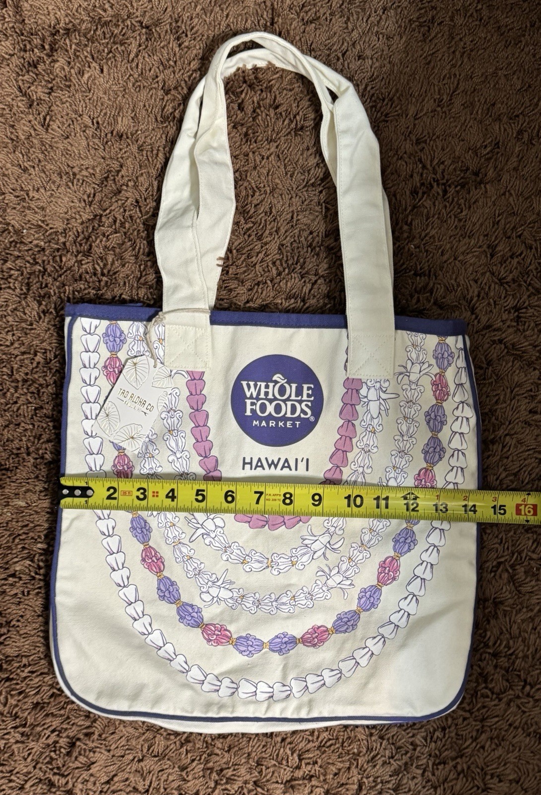 New Tag Aloha And Whole Foods Hawaii Crown Floral Rope Print Large Organic Tote