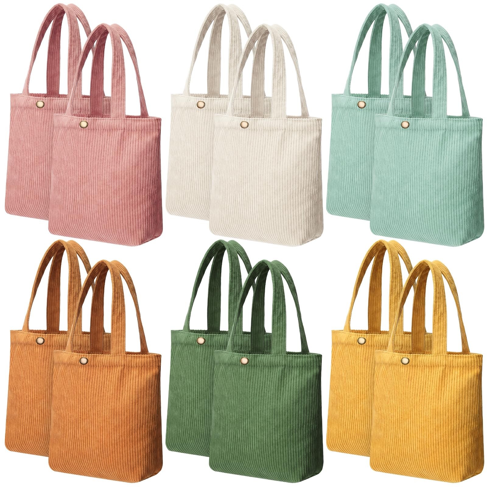12 Pcs Boho Corduroy Small Tote Bags for Women Cute Mini Tote Bags Reusable H…