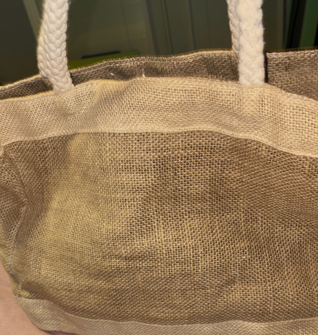 Trader Joe’s Stock Keeping Unit -95375 Jute Plastic Coated Lining Tote Bag