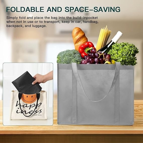 Reusable Grocery Shopping Bags 10 Pack Large Foldable Tote Bags Bulk, Eco Produc