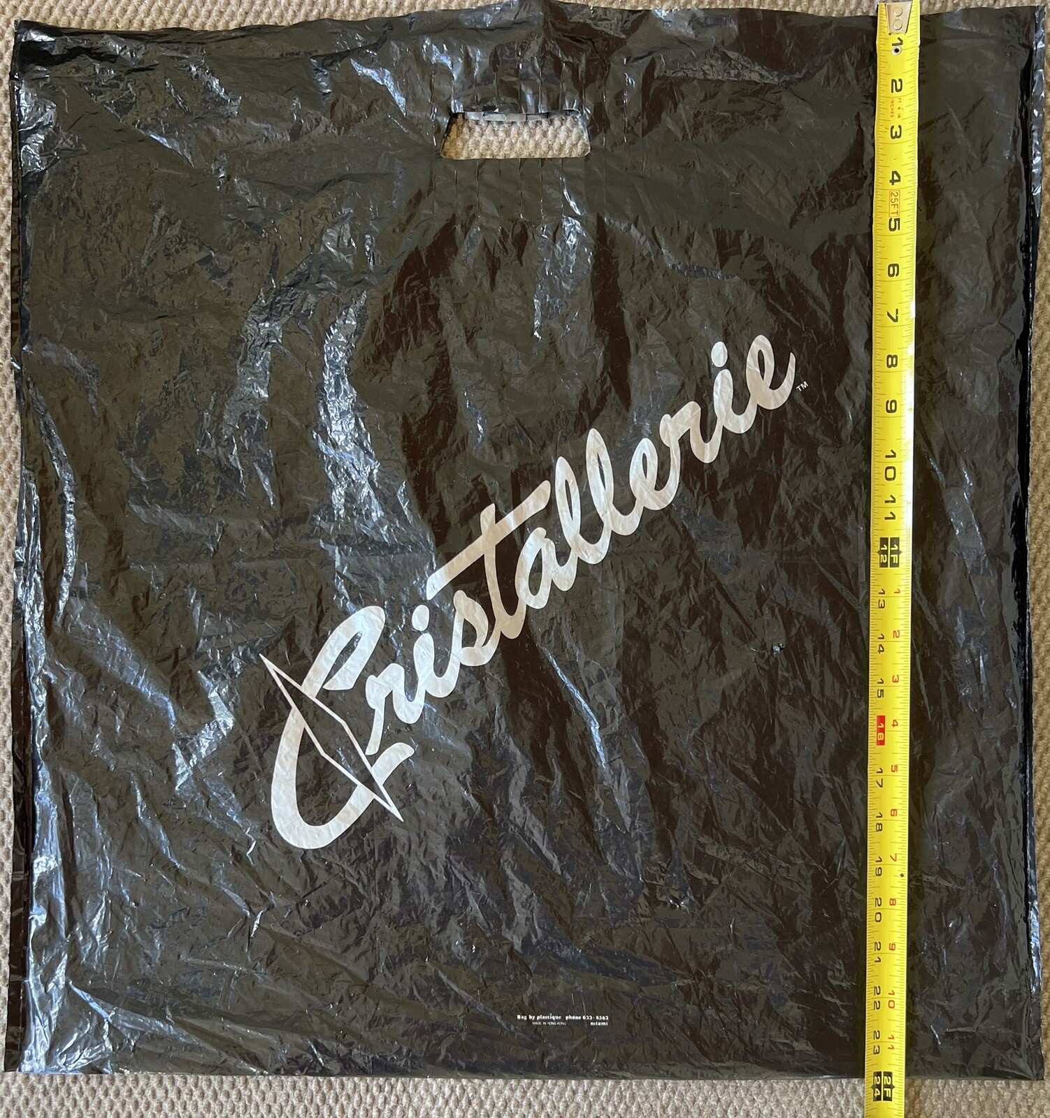 2 Vintage CRISTALLERIE Black Reusable Plastic Shopping Tote Bags- Fine Crystal-
