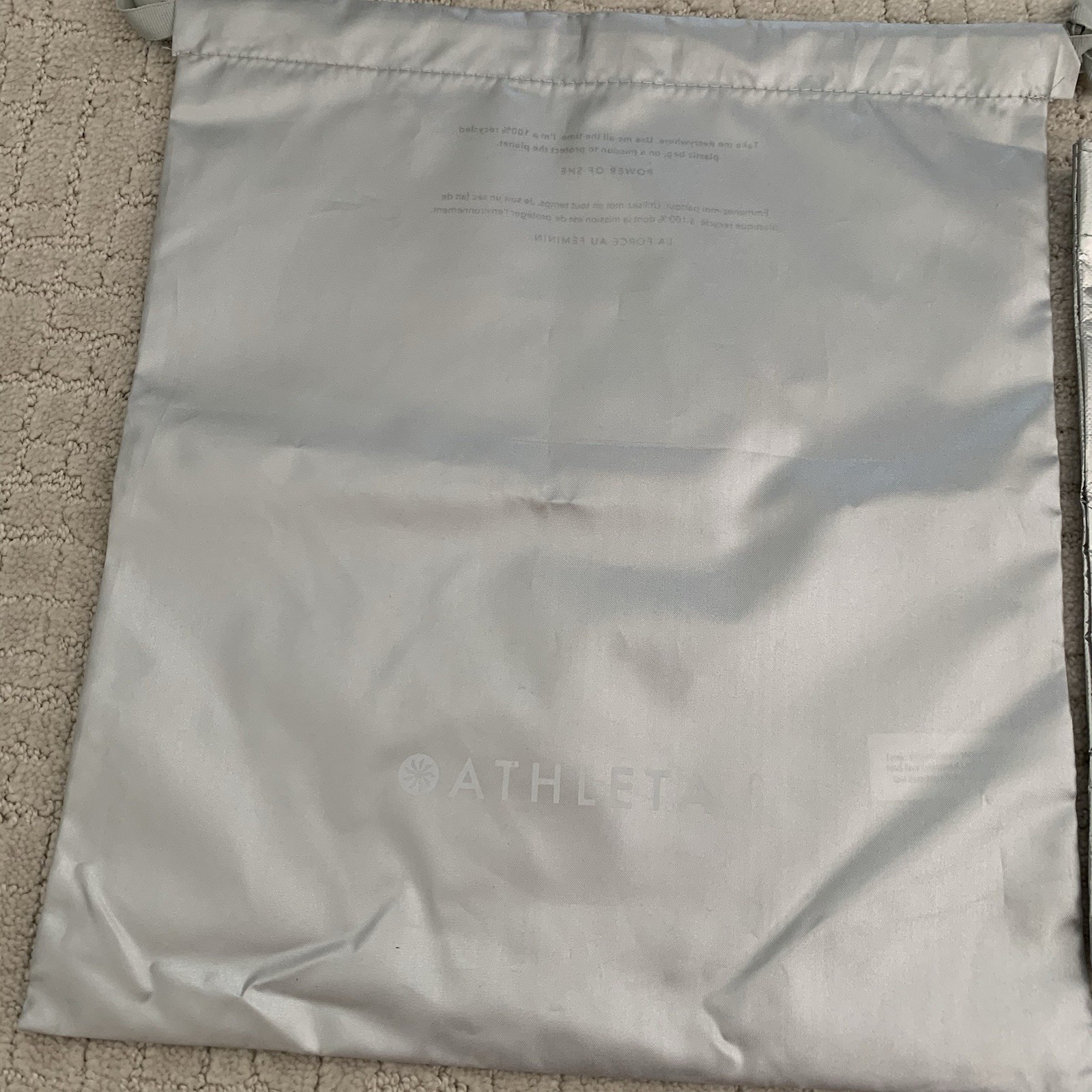 Athleta Silver Polyester Reusable Shopping Tote & Drawstring Bag Two-Piece Set
