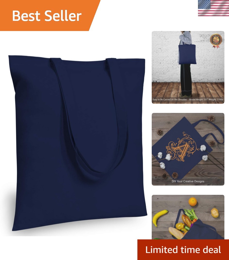 Economical Navy Blue 16″ x 15″ Cotton Tote Bags – 6 Pack for DIY & Shopping