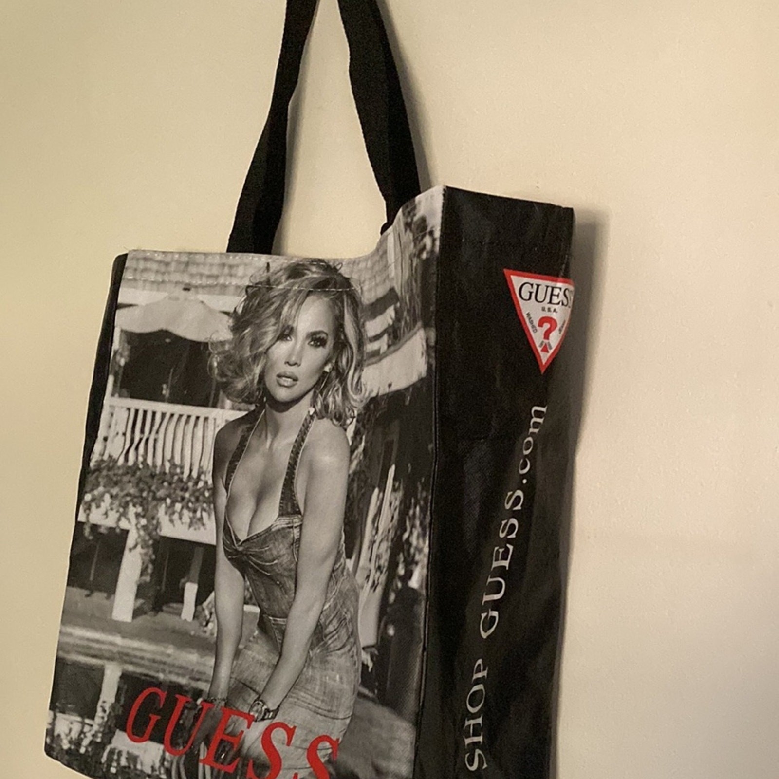 GUESS JLo Reusable Shopping Bag Jennifer Lopez Black and White Vintage Tote Bag