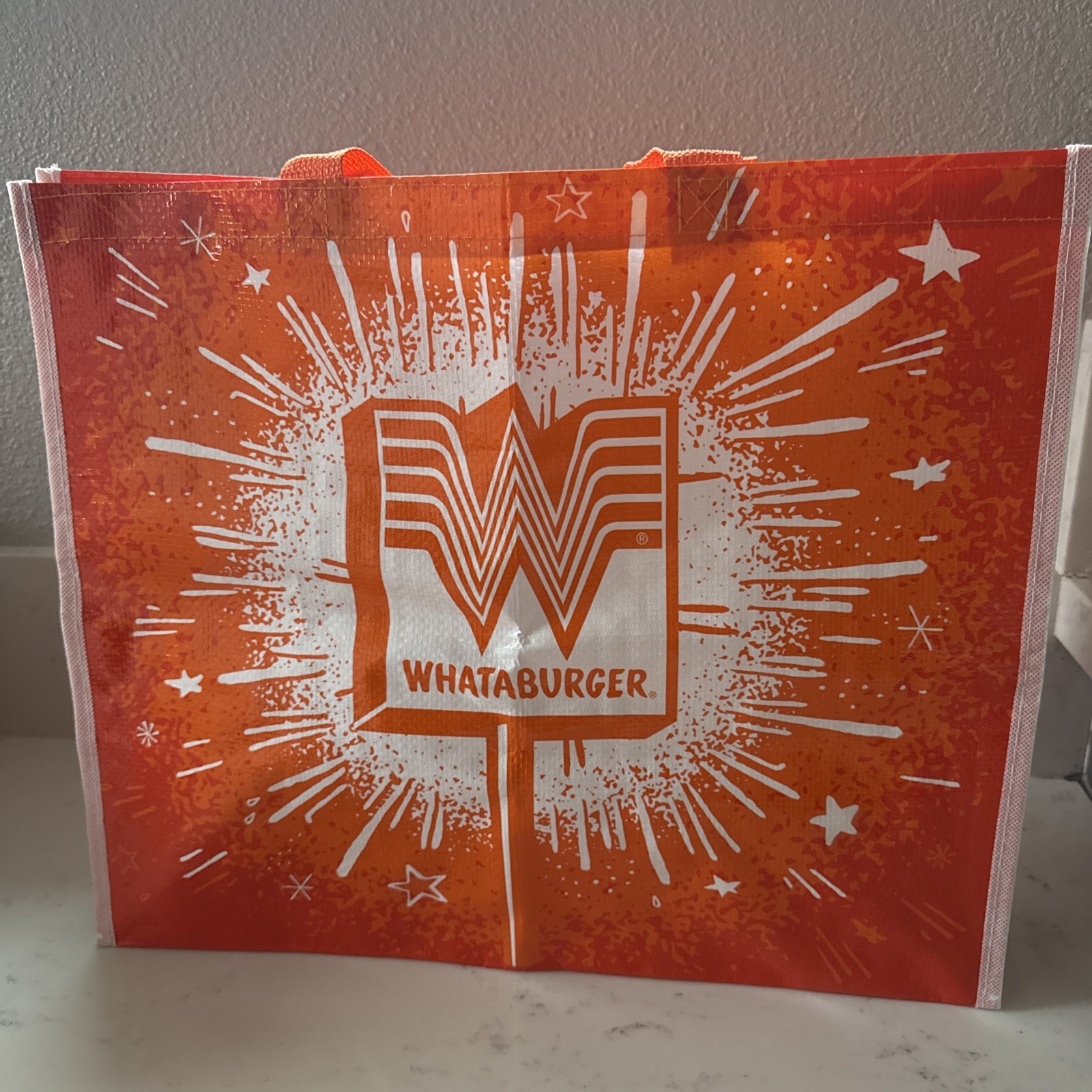 Whataburger Tote Bag Reusable Shopping Bag orange white plastic discontinued