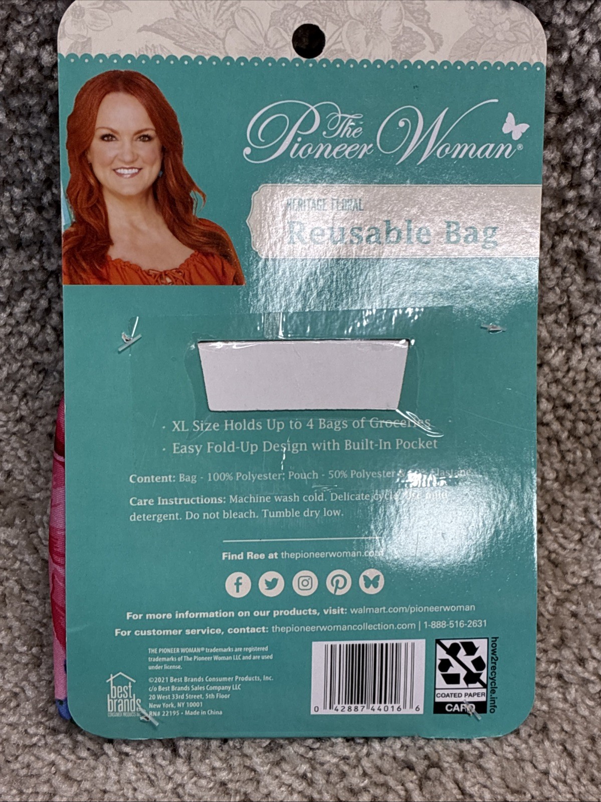 New Pioneer Woman Classic Heritage Floral Reusable Grocery Bag Foldable 23”